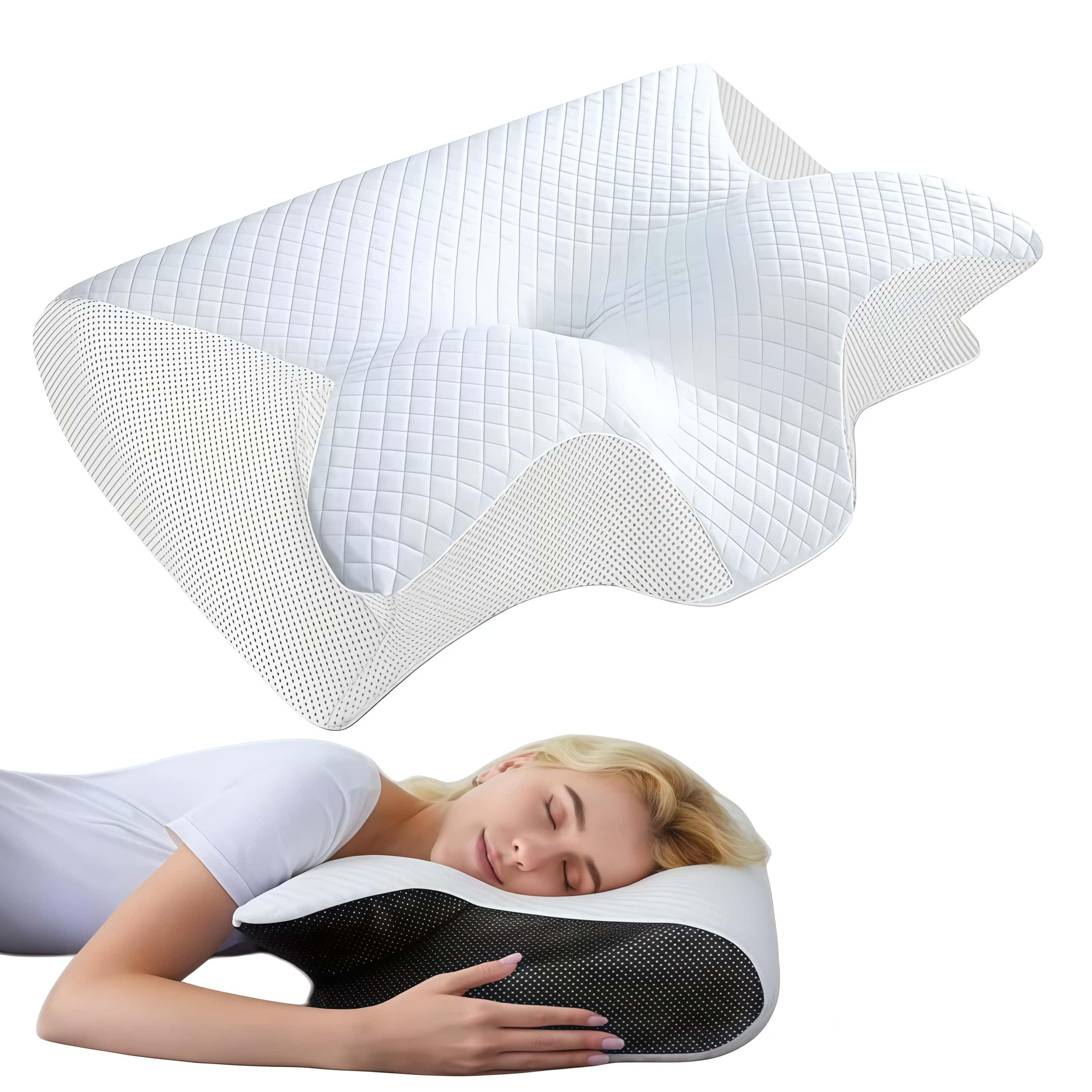 OrthoSleep -Almohada Cervical Ergonómica con Memoria de Forma, Soporte para Cuello y Hombros, Funda Lavable para Dormir (Blanco)