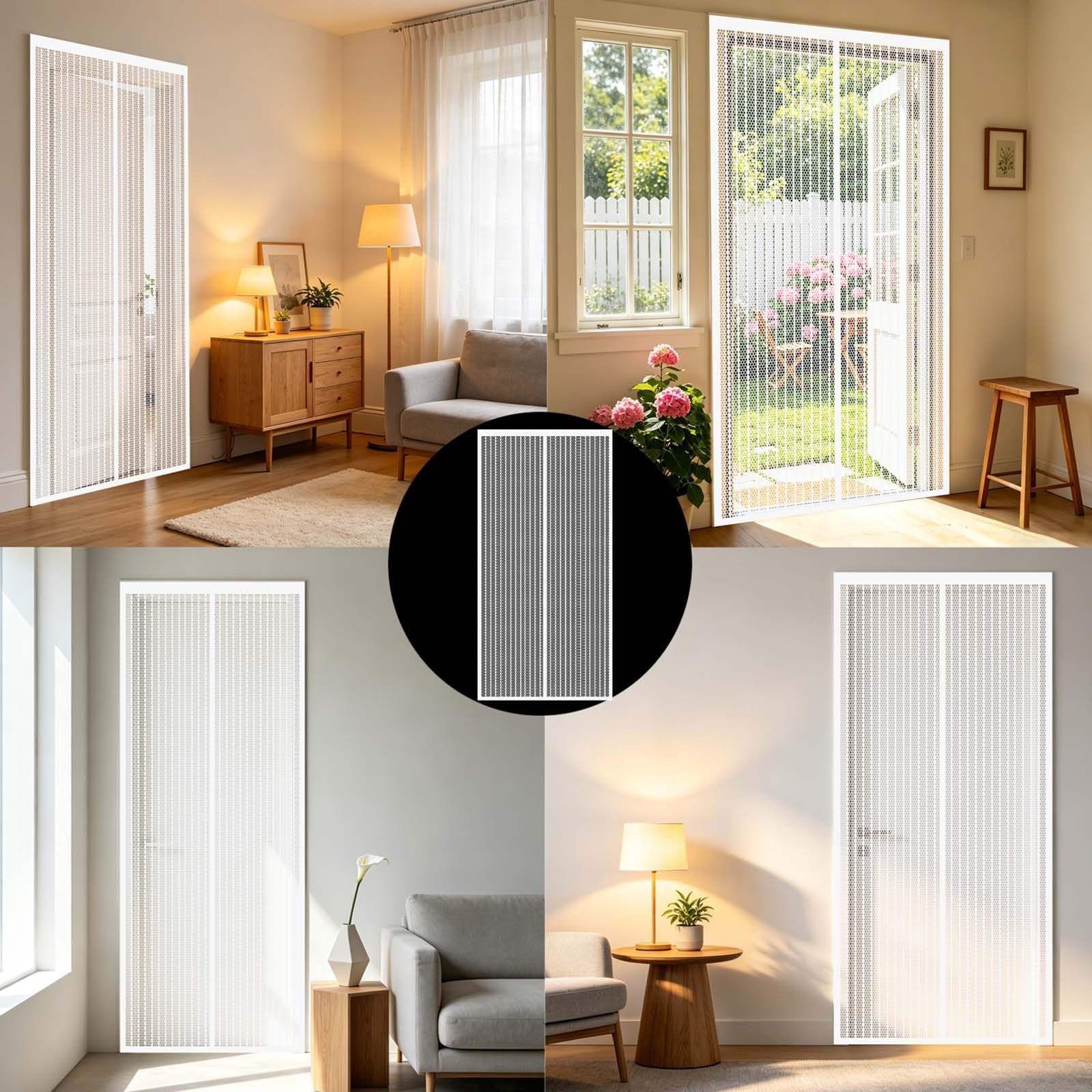 Moustiquaire Porte 178 x 204 cm Fermeture Automatique Aimantée, Sans Perçage Rideaux Aimantée Sans Percage Moustiquaires Ementer Aimanté pour Balcon, Terrasse, Blanc