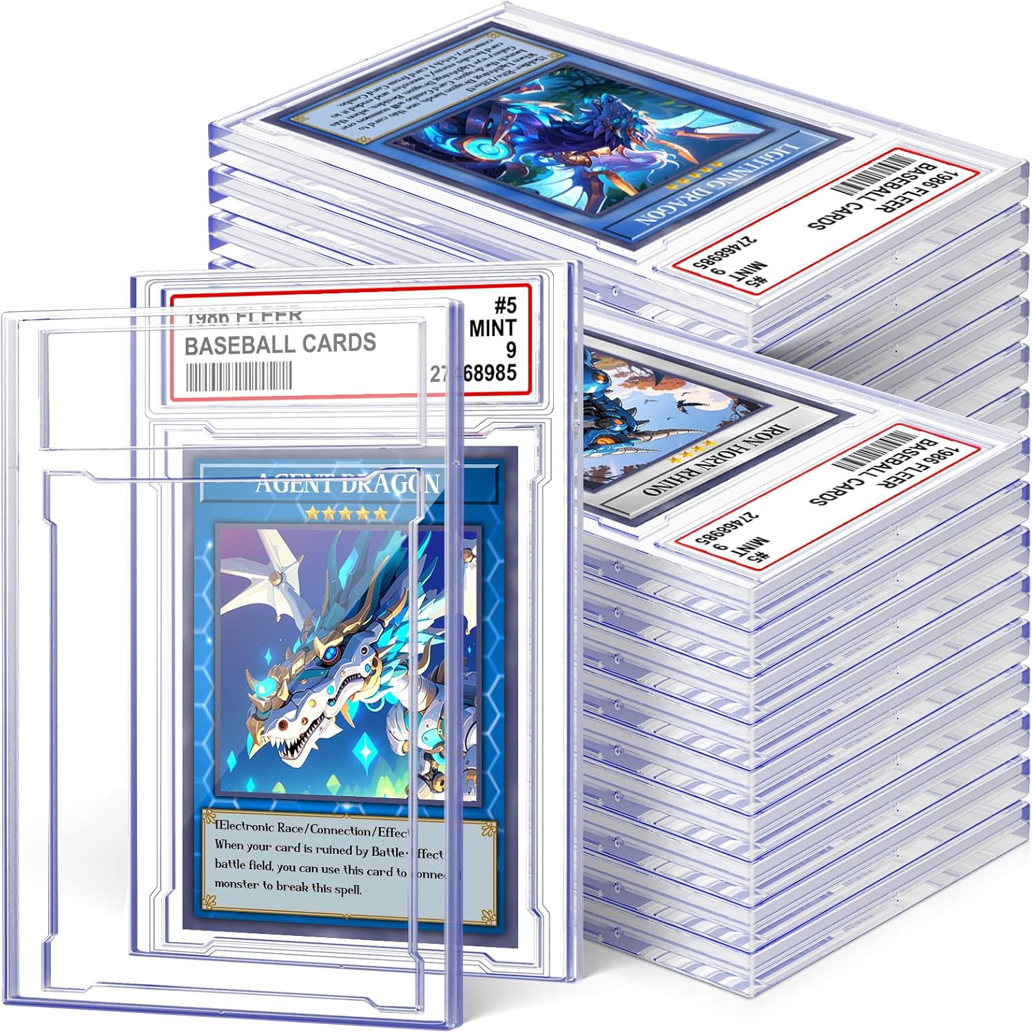 24 PCS Card Case Holder for Trading Cards, Acrylic Graded Card Slab Baseball Card Protectors with Label Position Fit for MTG TCG and Sport Cards Storage and Display