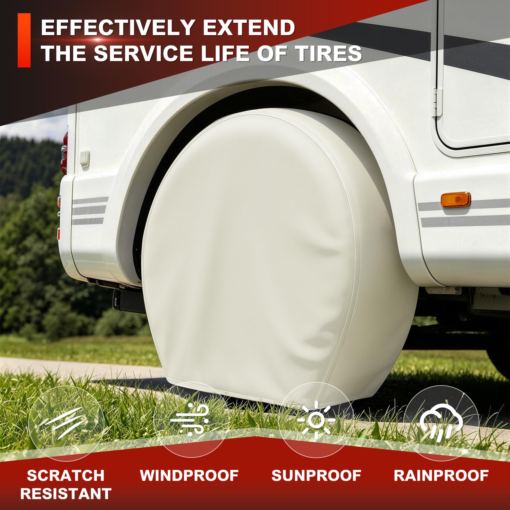 Explore Land Paquete de 4 Fundas para neumáticos – Protector de Rueda Resistente para camión, SUV, Remolque, cámper, RV – Universal se Adapta a diámetros de neumáticos de 29 a 31.7 Pulgadas, Color