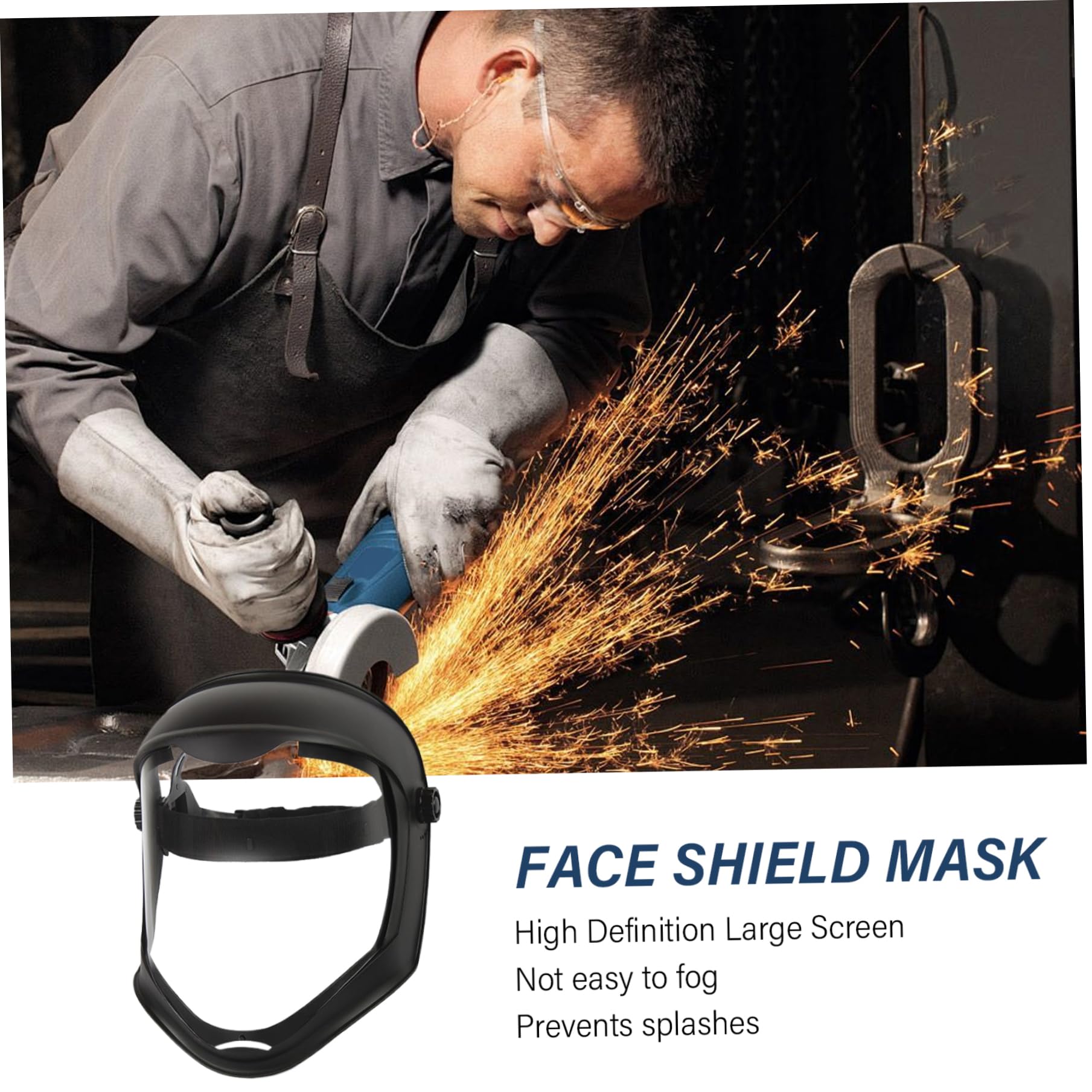 Visiera Maschera integrale antiappannamento trasparente per molatura, taglio, saldatura, PC ABS resistente agli spruzzi, resistente alla temperatura