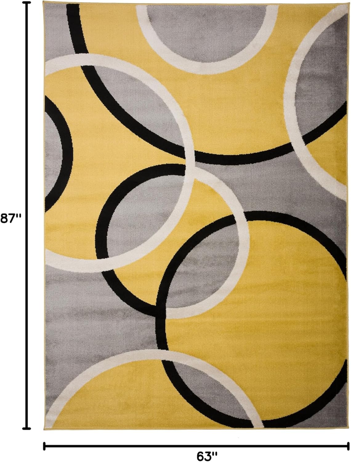 Rugshop Contemporary Abstract Circles Area Rug, Fade-Resistant Carpet for Living Room, Bedroom, or Home Office, Yellow, 5'3" x 7'3"