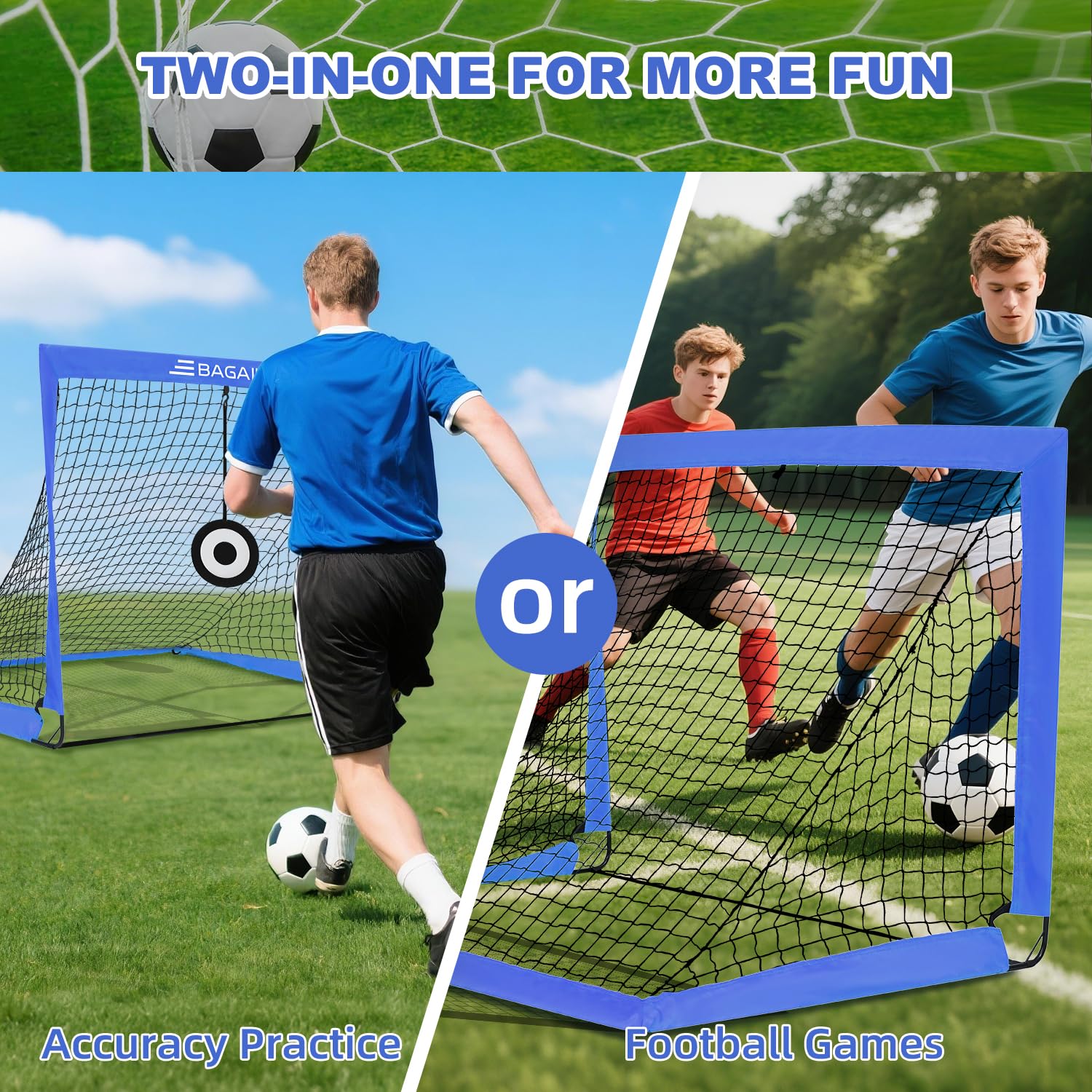 Bagail Football Goal, Pop up rete da calcio con obiettivo obiettivo, picchetti di terra e borsa portatile da trasporto, facile da montare, ideale per l'allenamento del giardino e partite ricreative