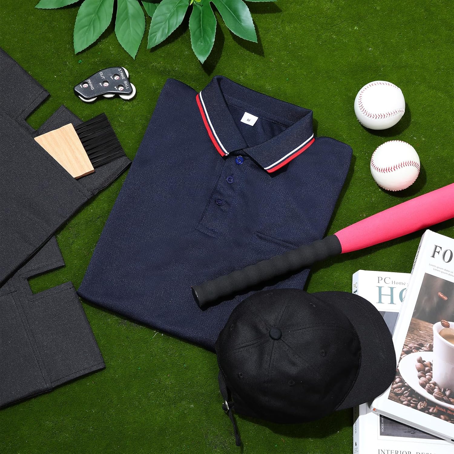 6 Pcs Baseball/Softball Umpire Accessories Set Including Umpire Shirt Hat Indicator Brush Ball Bag for Men Referee