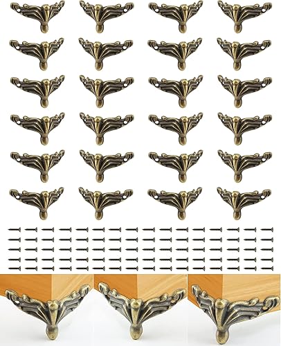 24 patas de caja de latón antiguo para caja de madera, joyería en el pecho, esquina de almacenamiento, protector de aleación de zinc para relieve,