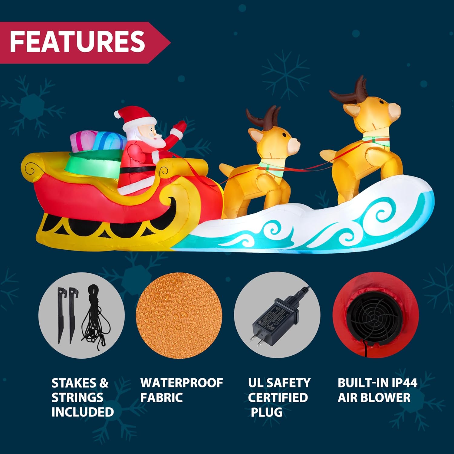 JOYIN 10 FT Long Christmas Inflatable Hanging Santa Sleigh and Reindeer Outdoor Decoration, Christmas Blow Up Yard Decorations with Build-in LED for Xmas Outside Party Garden Lawn Decor - Image 7