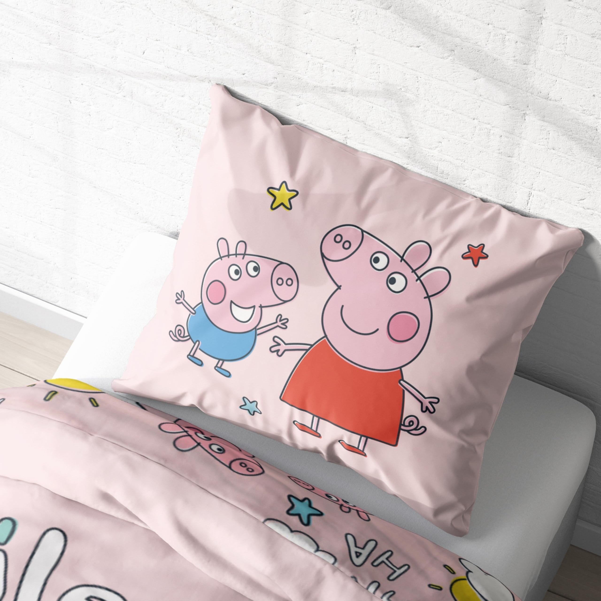 Juego de cama infantil Peppa Pig 135 x 200 cm para niñas y niños, 1 funda de almohada de 80 x 80 cm + funda nórdica de 135 x 200 cm, idea de regalo para niñas, Peppa Pig & George – Smile Rainbow