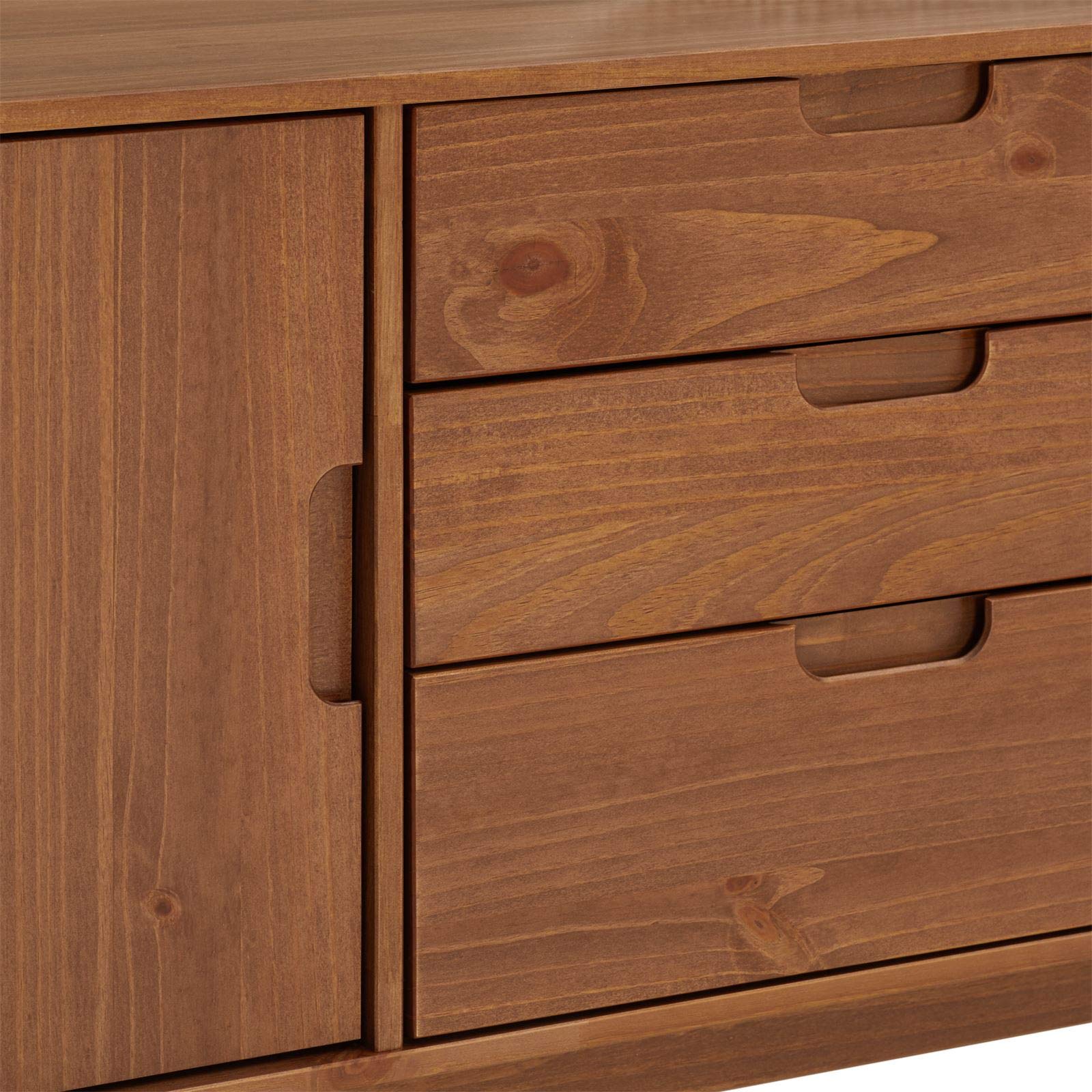 IDIMEX Sideboard Tivoli skandinavischen Design Kastanien dunkel braun lackiert - Kommode aus Massivholz, mit 2 Türen und 3 Schubladen, Buffetschrank Geschirrschrank