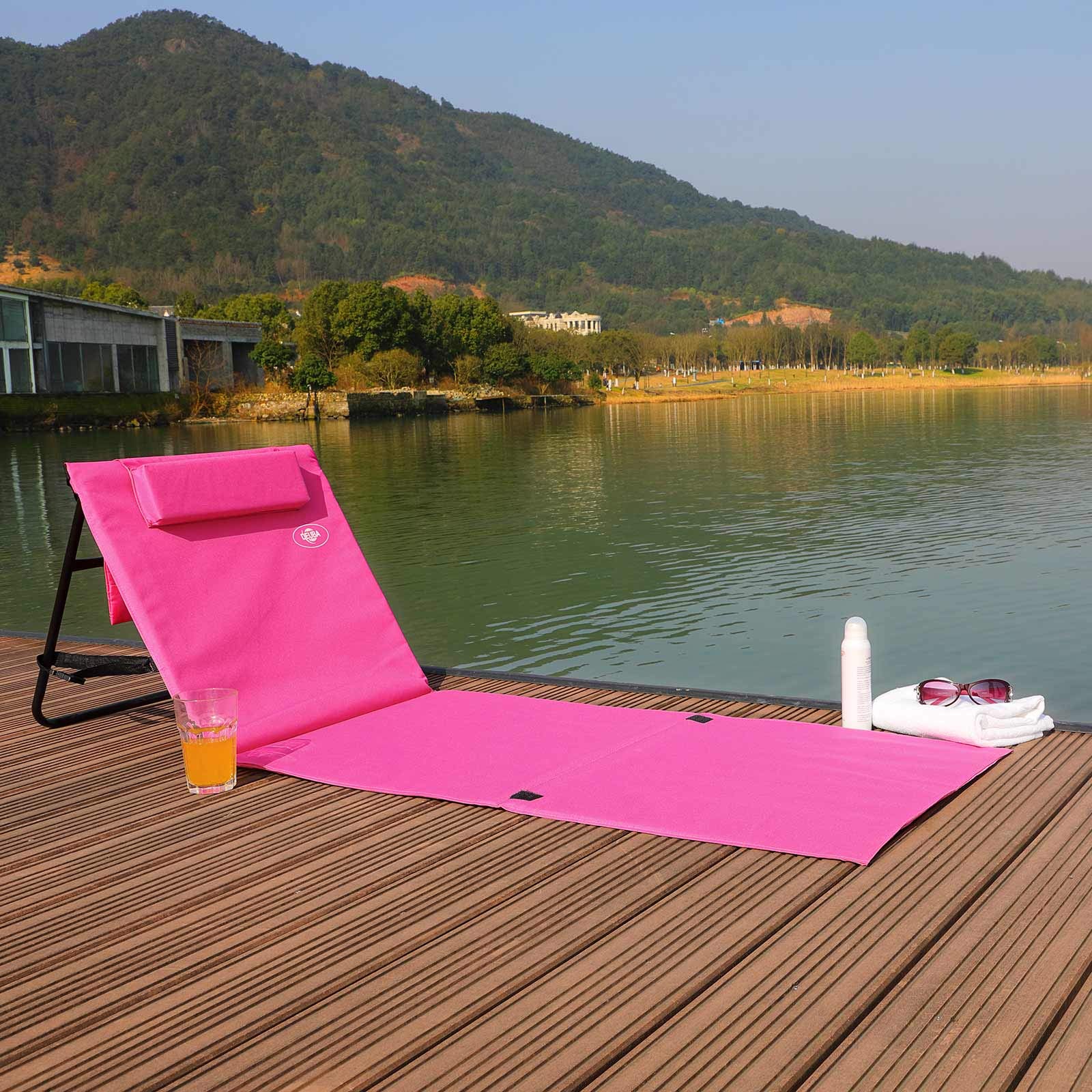 Detex 2X Tapis de Plage Rose 158x56cm transat rembourré avec Dossier Pliable natte de Plage transportable extérieur