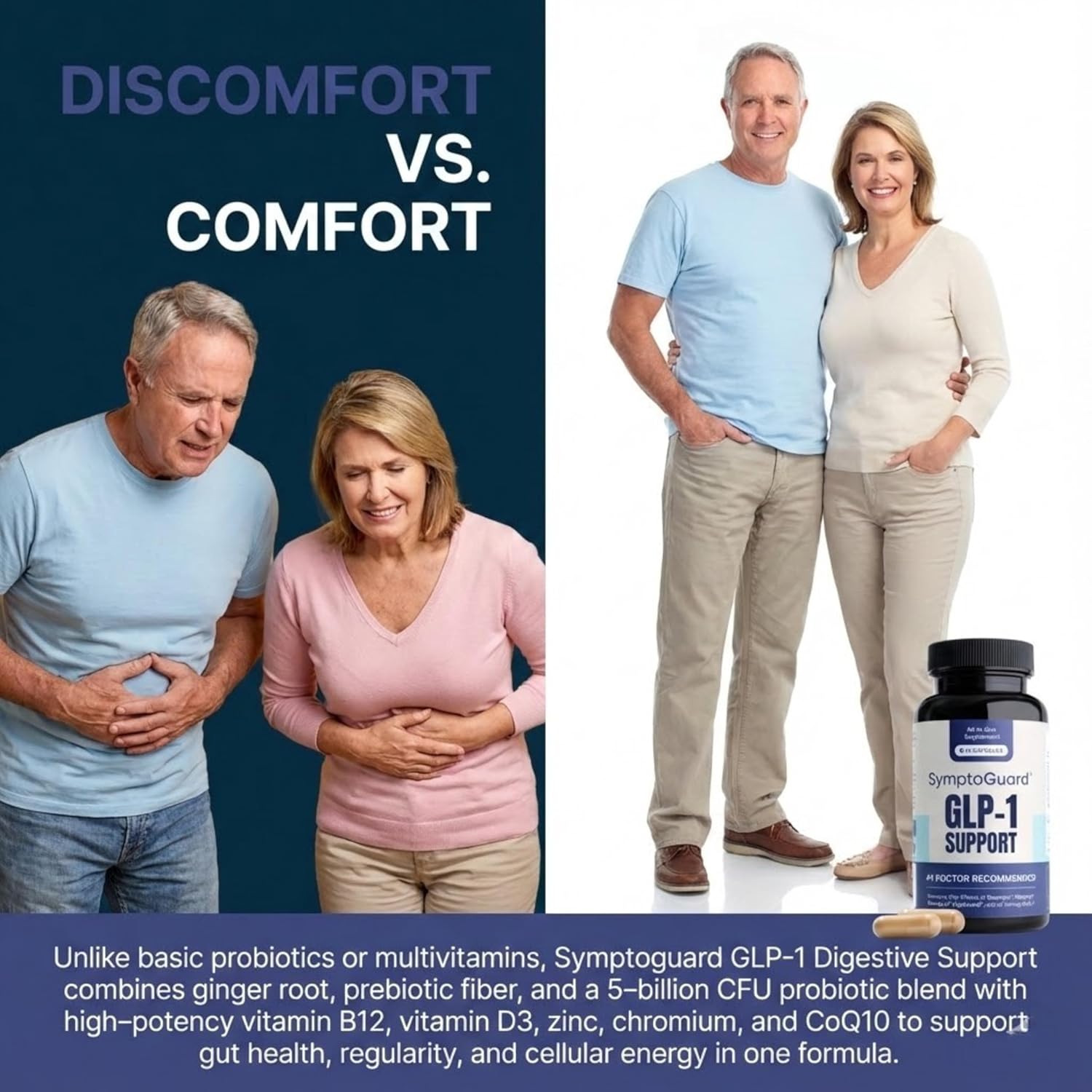 Natural GLP-1 Supplement Support Vitamin for Digestive Comfort and Energy Levels with Pre and Probiotics, Vitamin D3/B12, Chromium and Ginger Root – 60 Capsules (30 Day Supply)