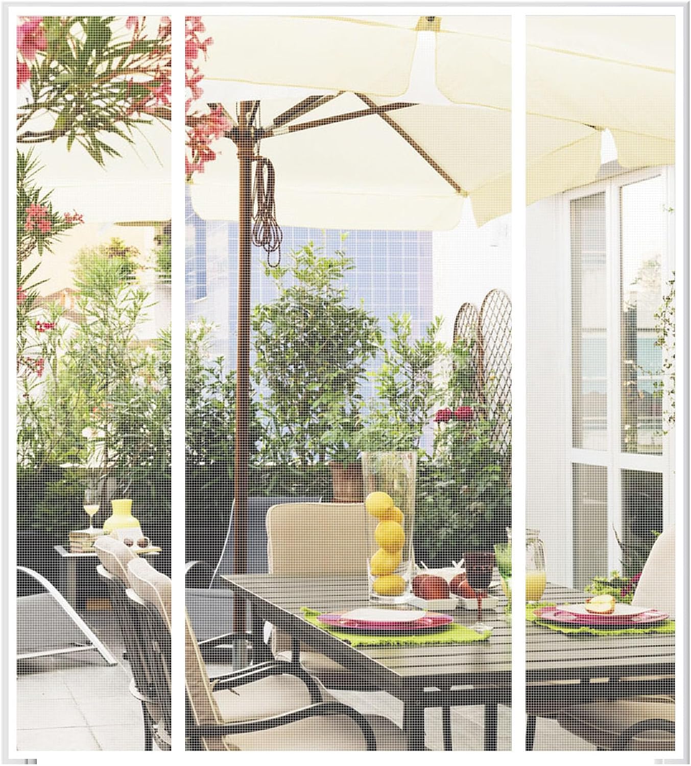 Magnetic Screen Door Fits Door Size 96" x 96", Screen Size 98" x97", Reversible Left Right Side Opening,Top Middle Anti-Tearing Mesh Net Curtain with Magnet,Black