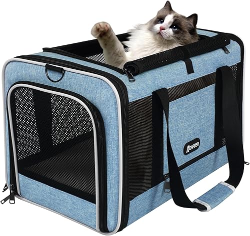 Miniatura 9 de Transportador para gatos de 18 x 11 x 11 pulgadas, bolsa de viaje para mascotas de lados suaves de más de 15 libras, jaula portátil para perros