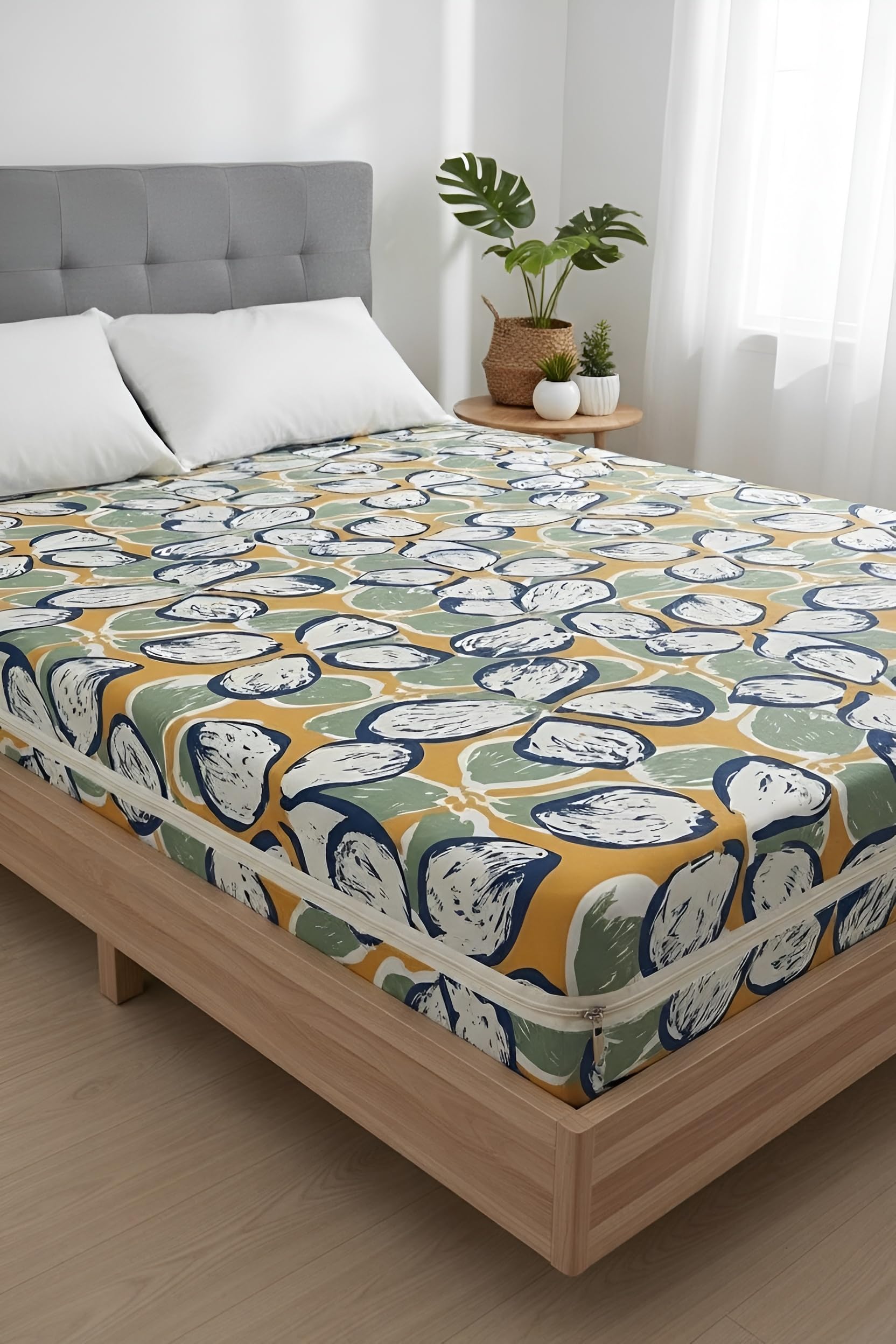 Fairy Down® Premium Cotton Printed Mattress Protector Single Bed | 72x48x5 Inches | Bed Cover, Mattress Cover with Zipper Chain, All Round Protection with 360° Encasing for 6x4 Ft Mattresses - Brown-image-6