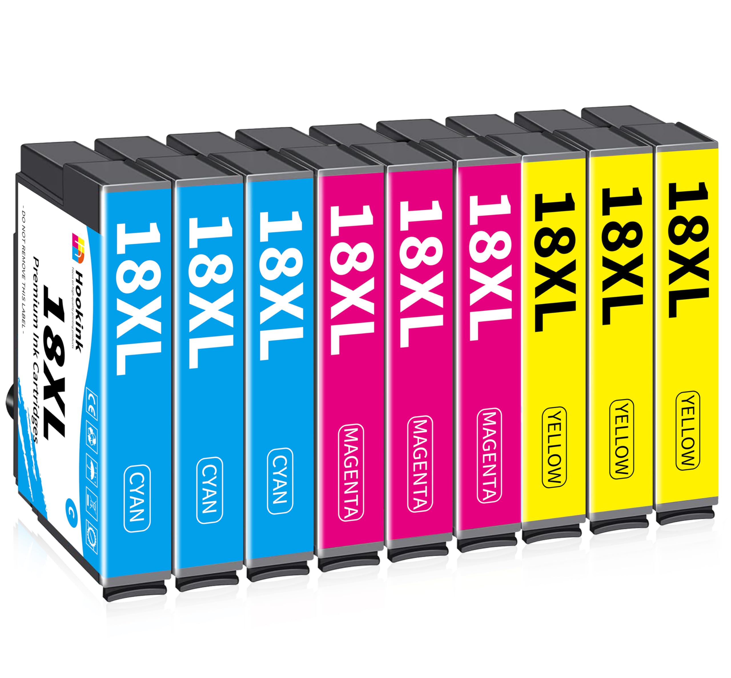 Hookink 18XL Cartucce Compatibili per Cartucce Epson 18XL 18 XL per Expression Home XP-215 XP-205 XP-225 XP-212 XP-305 XP-312 XP-315 XP-322 XP-325 XP-402 (Ciano, Magenta, Giallo, Confezione da 9)