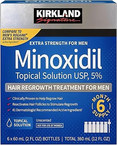 KIRKLAND Signature Minoxidil 5% Tratamiento para el Crecimiento del Cabello para Hombres  Suministro para 6 Meses  Solución Tópica  Fuerza Extra