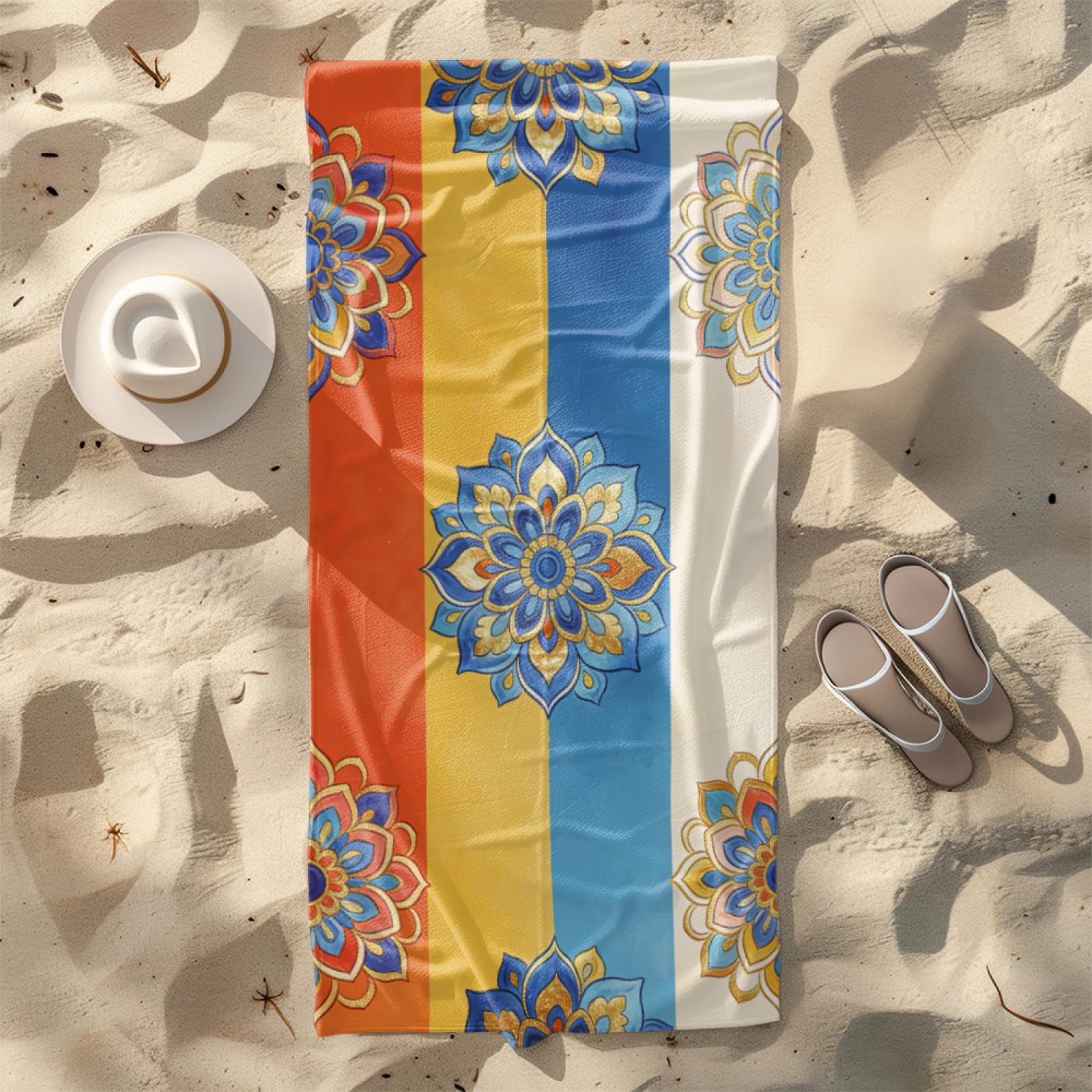 Tapis de Plage XXL Anti Sable Orange De Style Bohème Serviette Piscine Adulte,Natte De Plage Pliable, Voyage Accessoires De Plage Camping,Serviette de Bain Personnalisée