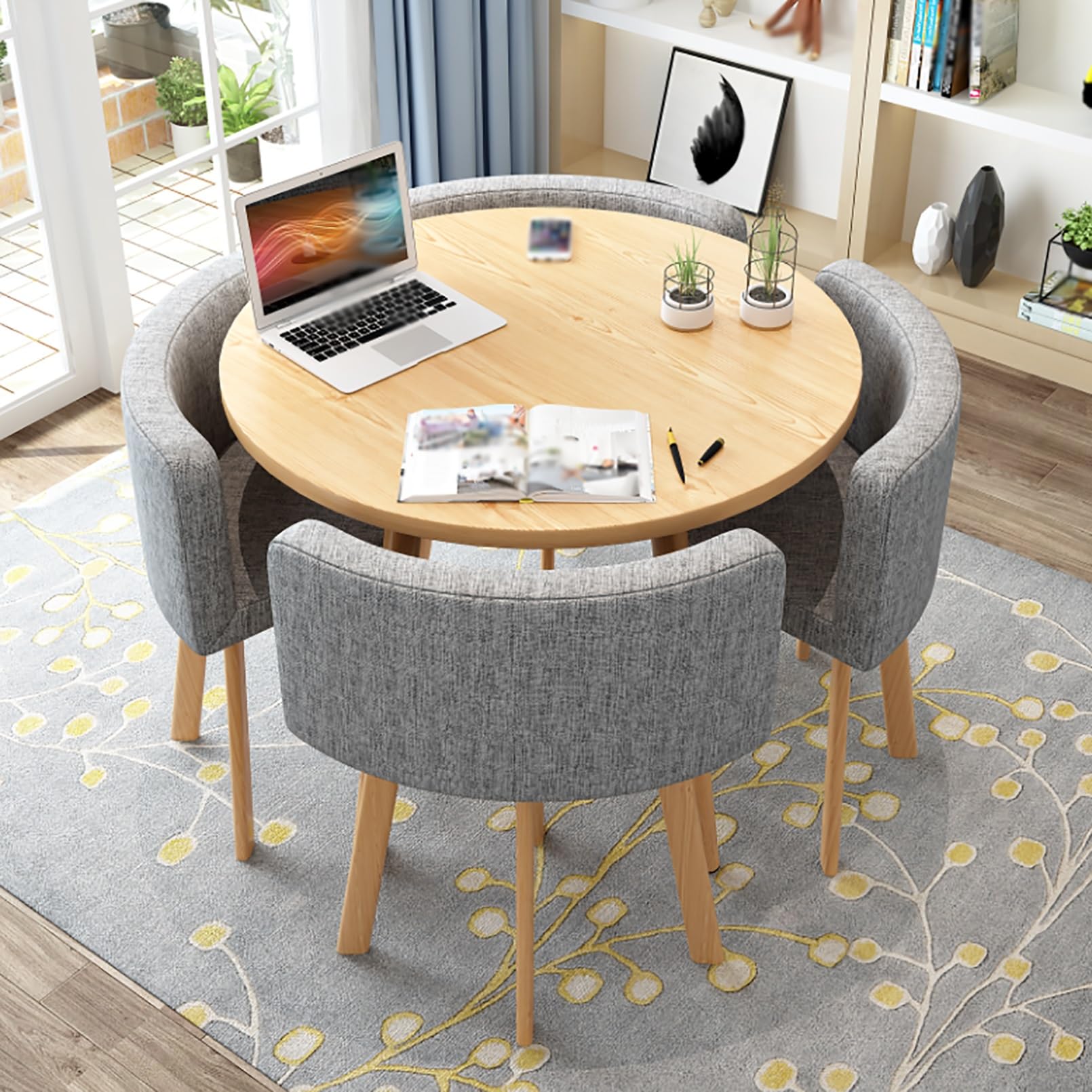 Round Dining Table Set With 4 Chairs, Space-Saving Furniture For Kitchen Lounge - Reception Room Office Conference Tables, Perfect For Dining & Leisure - Small Living Room Dining Area