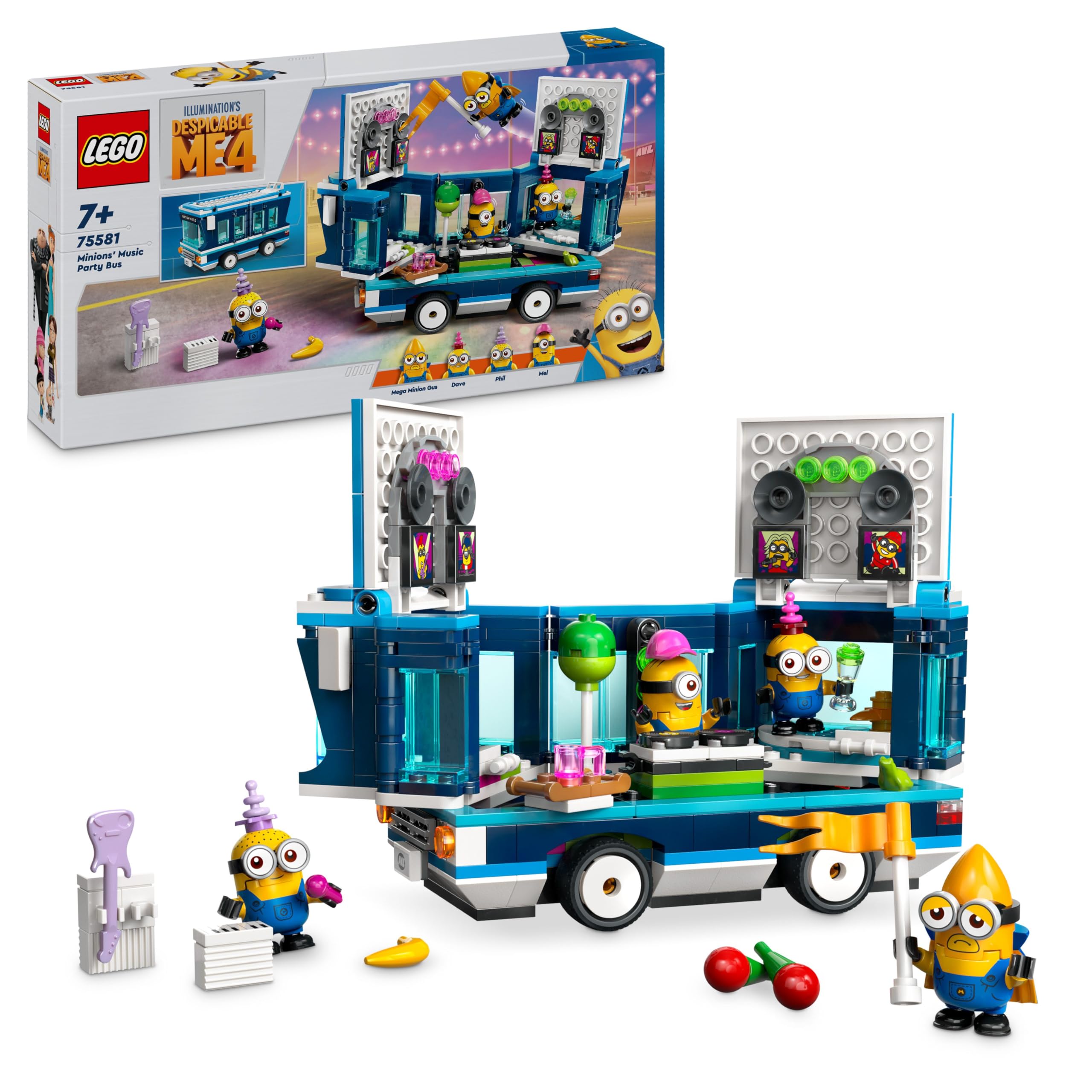 LEGO Despicable Me Minions’ Music Party Bus, Creative Building Toy for 7 Plus Year Old Kids, Boys & Girls, Includes Gus, Mel, Dave and Phil Figures, Creative Birthday Gift Idea 75581