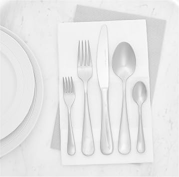 Amazon Basics 20-Piece Stainless Steel Cutlery Set, Round Edge Handle, Service for 4, Dishwasher Safe, Silver