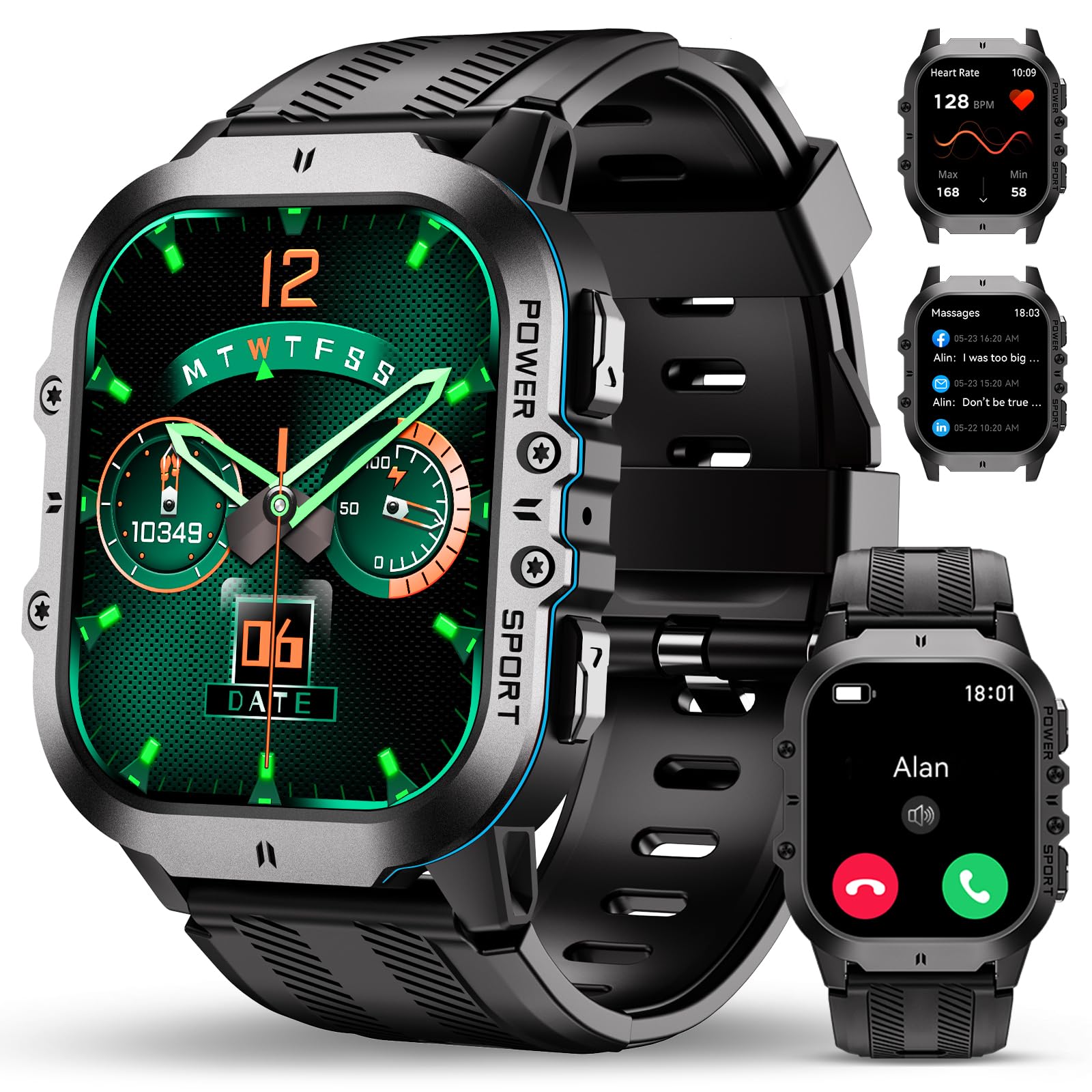 OUKITEL Smartwatch Uomo,1.96" HD Orologio Militare Uomo con Effettua/Risposta Chiamate,120+Modalità Sportive Impermeabile 5ATM, Smart Watch con Monitoraggio del SpO2/Sonno/Contapassi per IOS/Android