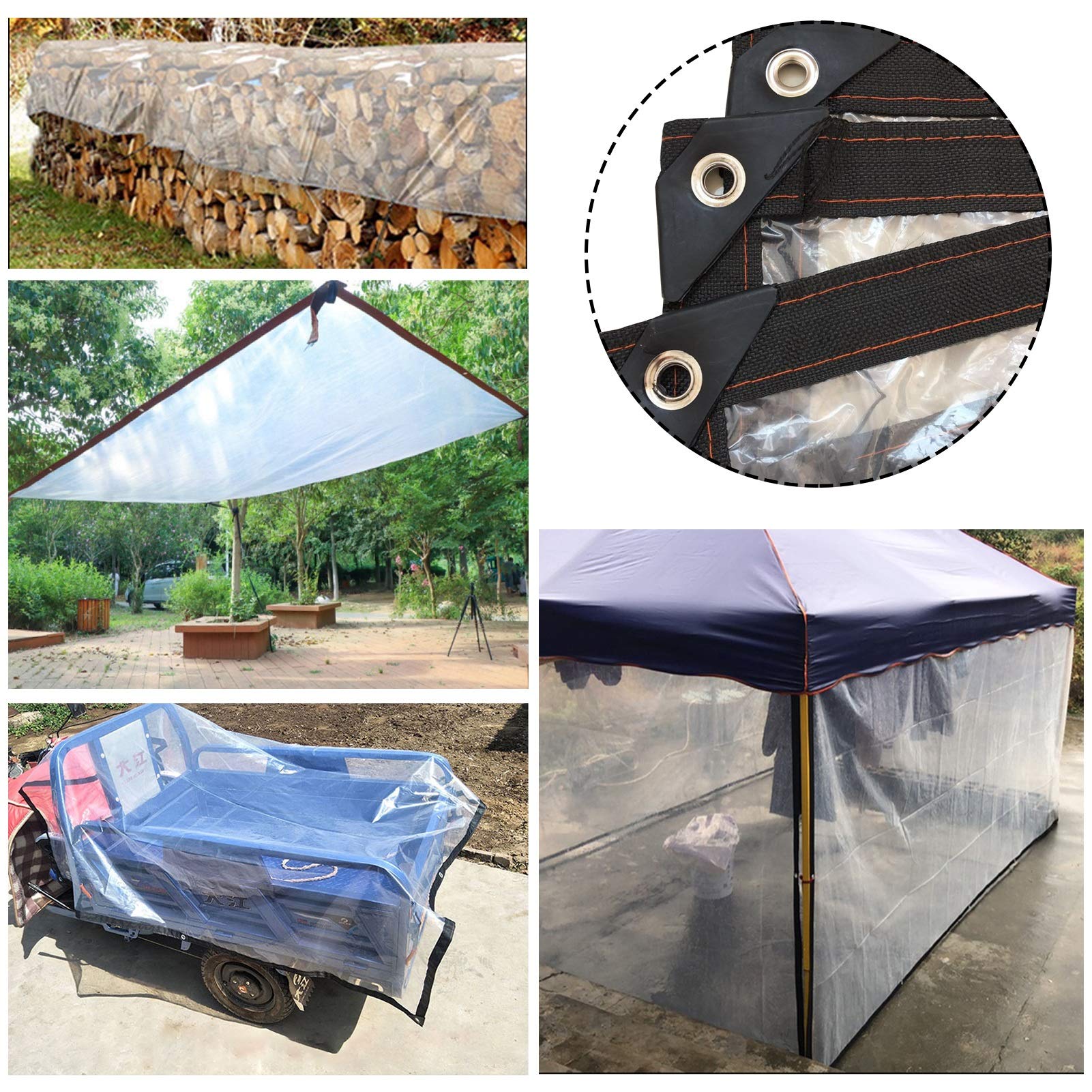 Copriscarpe in Tela Cerata Trasparente Impermeabile | con Occhielli e Cordino 1.8mx3m, 2mx3m, 3mx3m, 3mx4m | Coperture per mobili da Giardino Pergola, Veranda, Gazebo, Piscina, 120g / m²