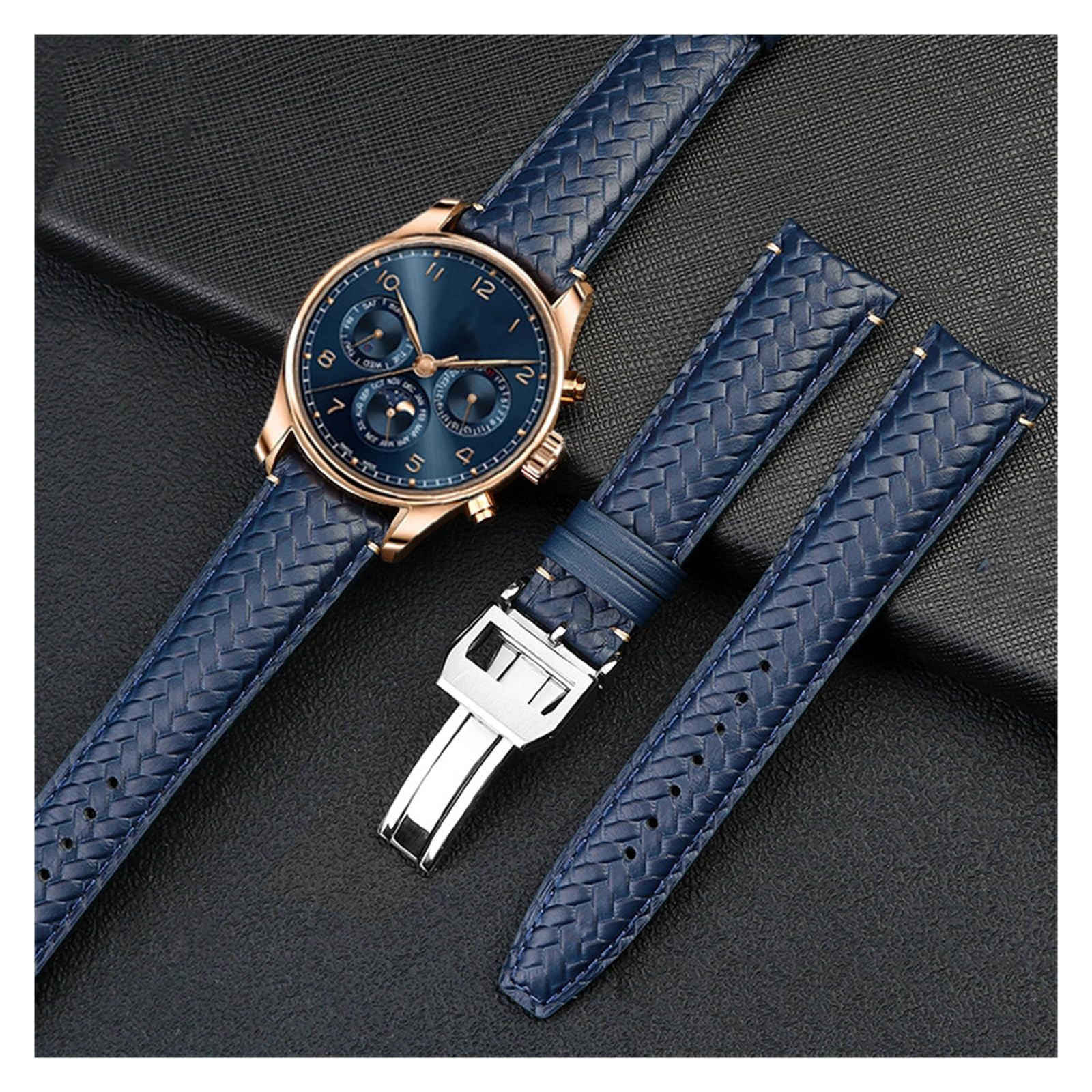 ZUC 22 mm 20 mm pasek do zegarka z prawdziwej skóry pasujący do IWC IW503312 IW500713 IW344205 niebieski pasek do zegarka ze skóry bydlęcej męski pasek do zegarka