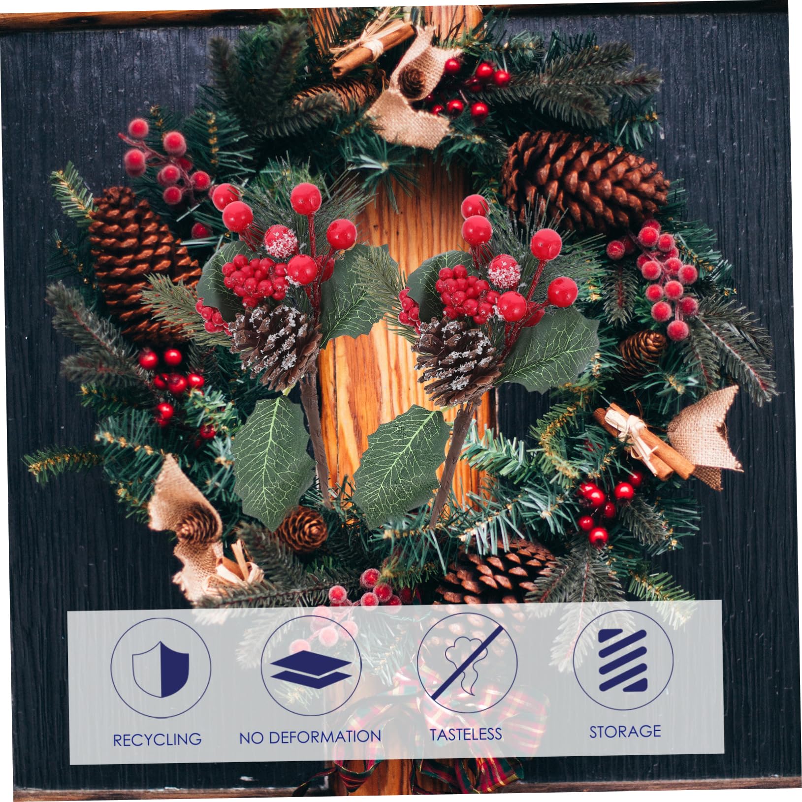 Cabilock 8 Uds De Agujas De Pino Esquejes De Frutas Rojas Pino Decorativo De Navidad Selecciones De Flores De Navidad Selecciones De Pino Decoración De Navidad Simulación De Piñas