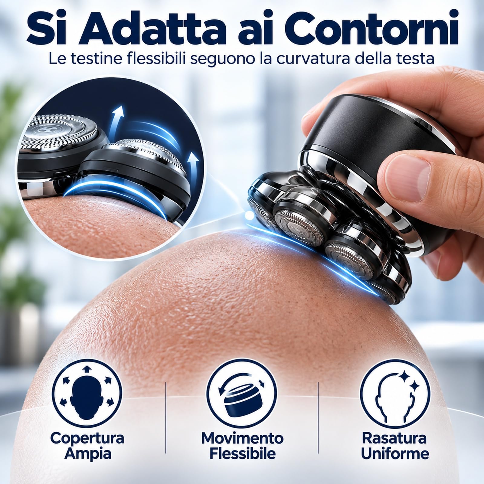 Exoshave 7d Rasoio Elettrico Testa e Viso, IPX6，Dotazione di serie
