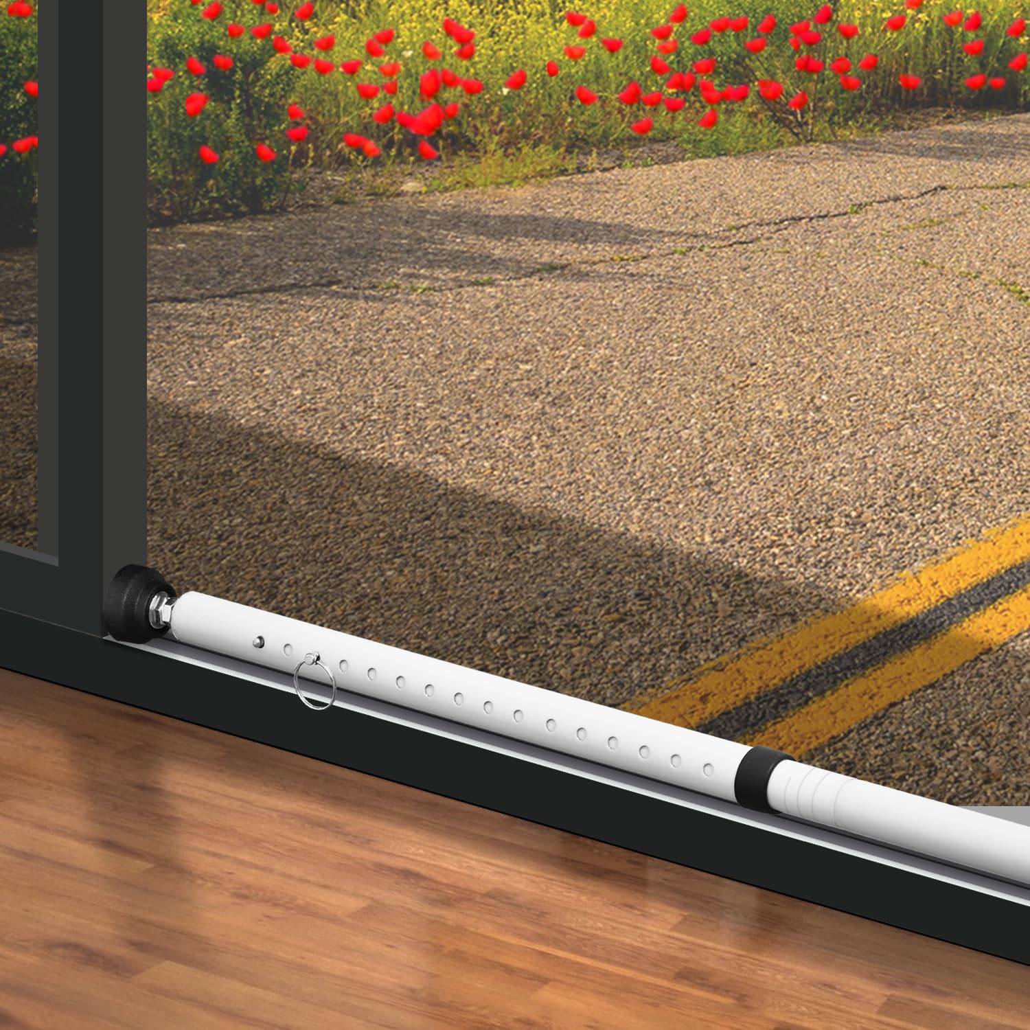 Photo 1 of PBHEPJ Sliding Door Security Bar, 18.5-51 inch Adjustable Patio Door Security bar with Rubber Tips, Multi-use Window Security Bars, Sliding Door Stopper, White, 1 Pack