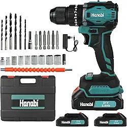 Furadeira Parafusadeira Brushless 21V 2 Baterias 2mAh Maleta de Transporte Acessórios Hanabi