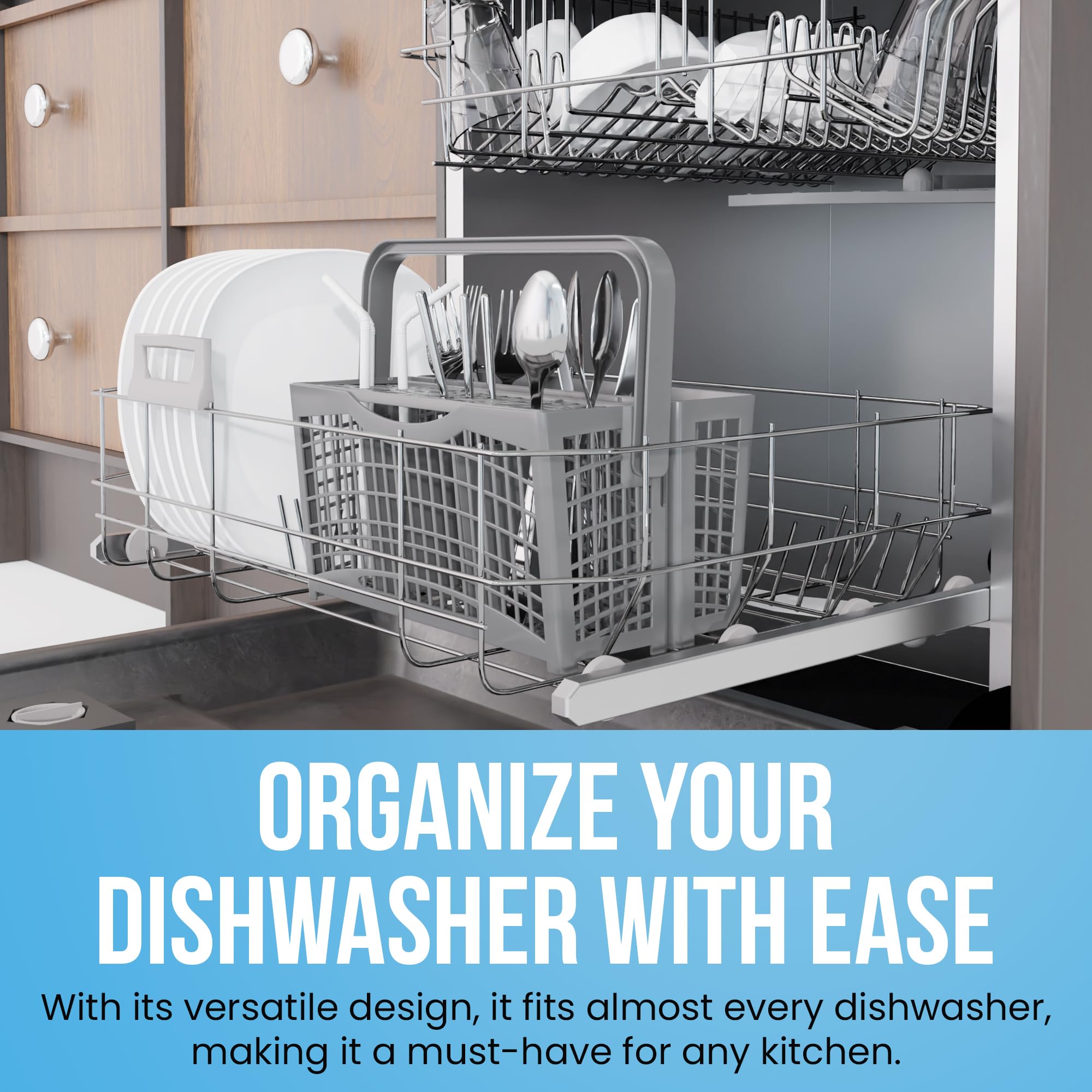 NATIKON Cesta universal para cubiertos para lavavajillas compatible con Maytag, Samsung, Kenmore, GE, Bosch, Whirlpool, KitchenAid y muchos más