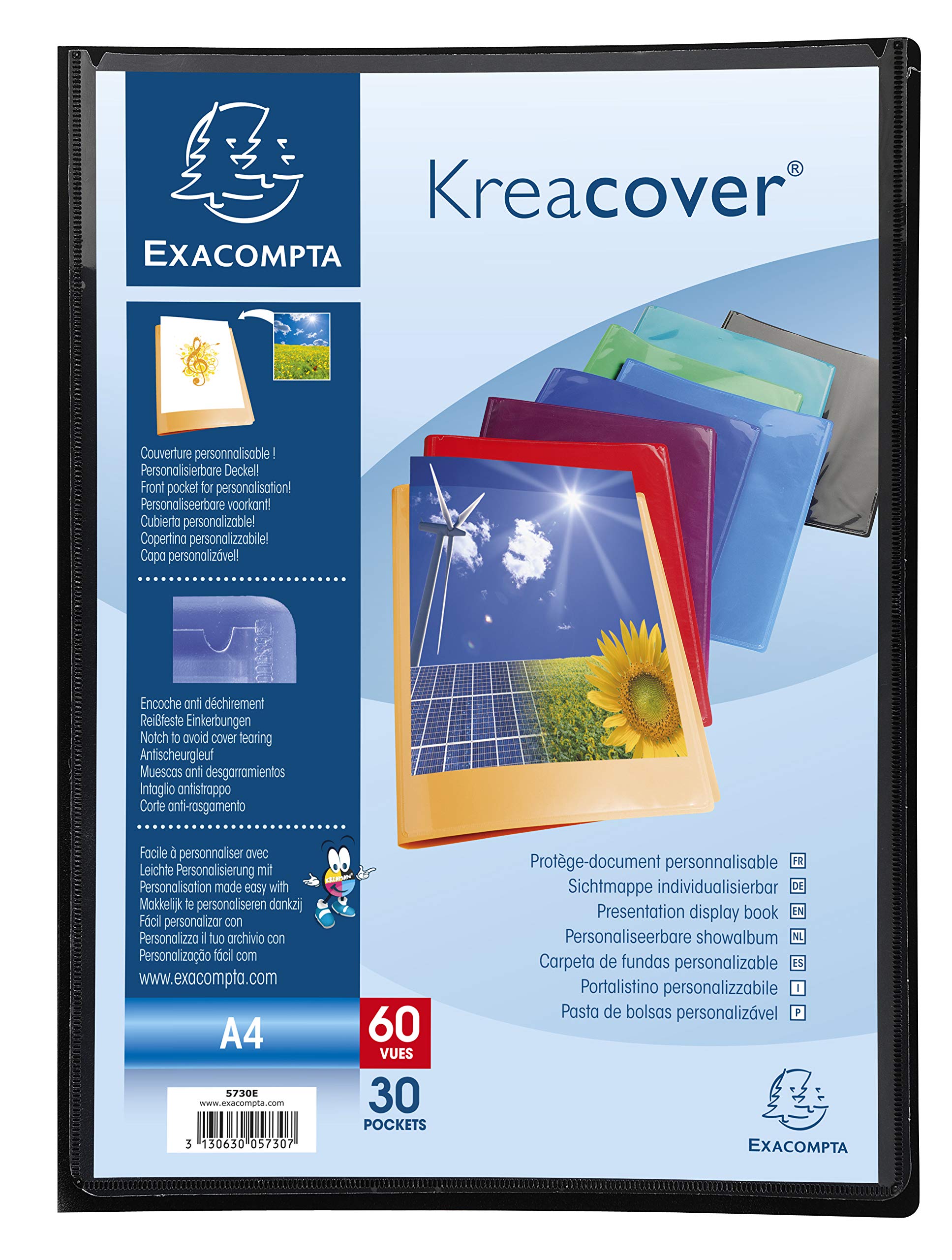 Exacompta 5730E 12er Pack Sichtmappe KeaCover aus Kunststoff DIN A4 mit 30 Klarsichthüllen, 60 Sichten, perfekt für die Schule und das Büro Aktenhülle, Prospekthülle, farbig sortiert