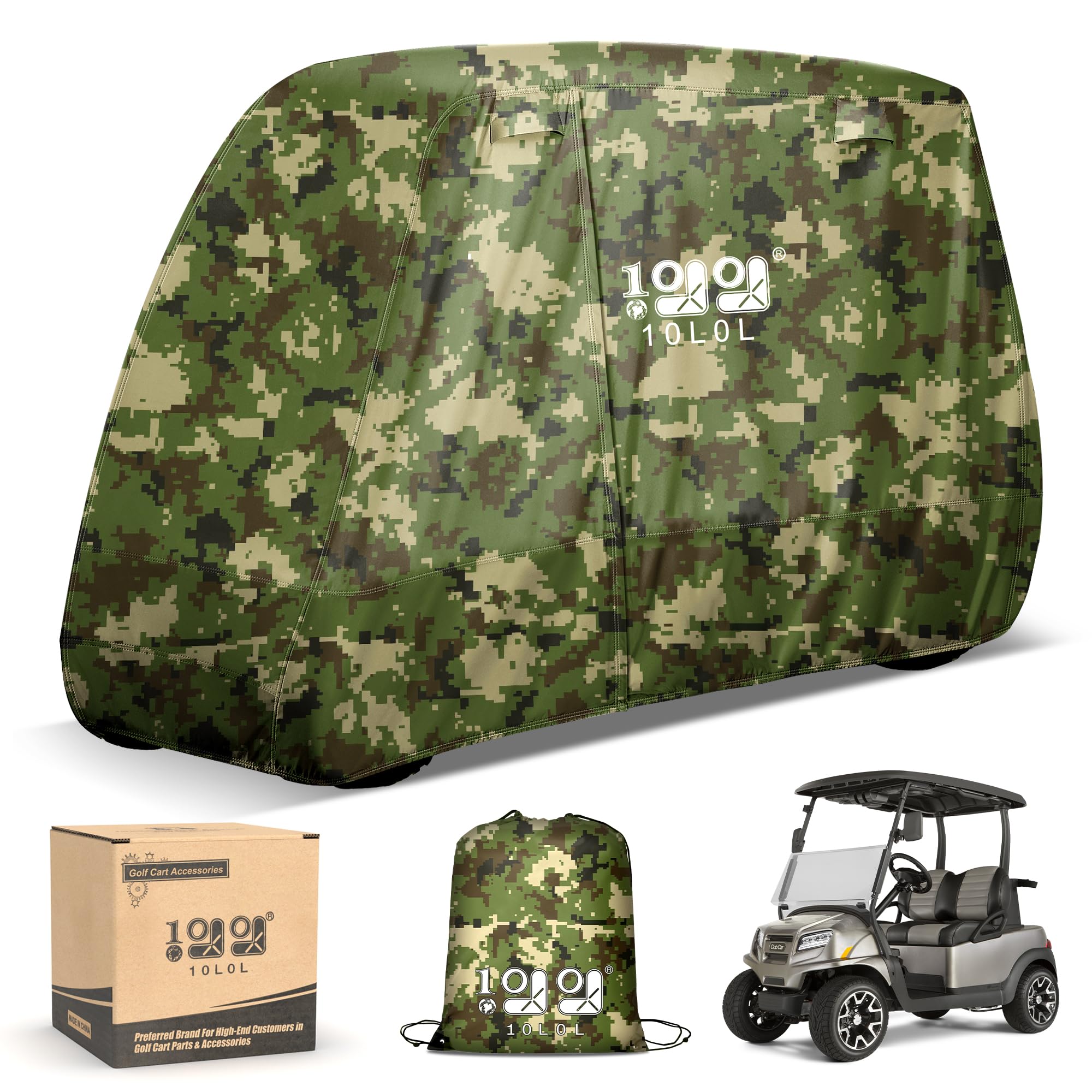 10L0L Universal Golf Cart Covers for Yamaha, Club Car, EZGO, Waterproof 2/4 Passenger Heavy Duty Golf Cart Rain Covers with 3 Zipper Doors Extended