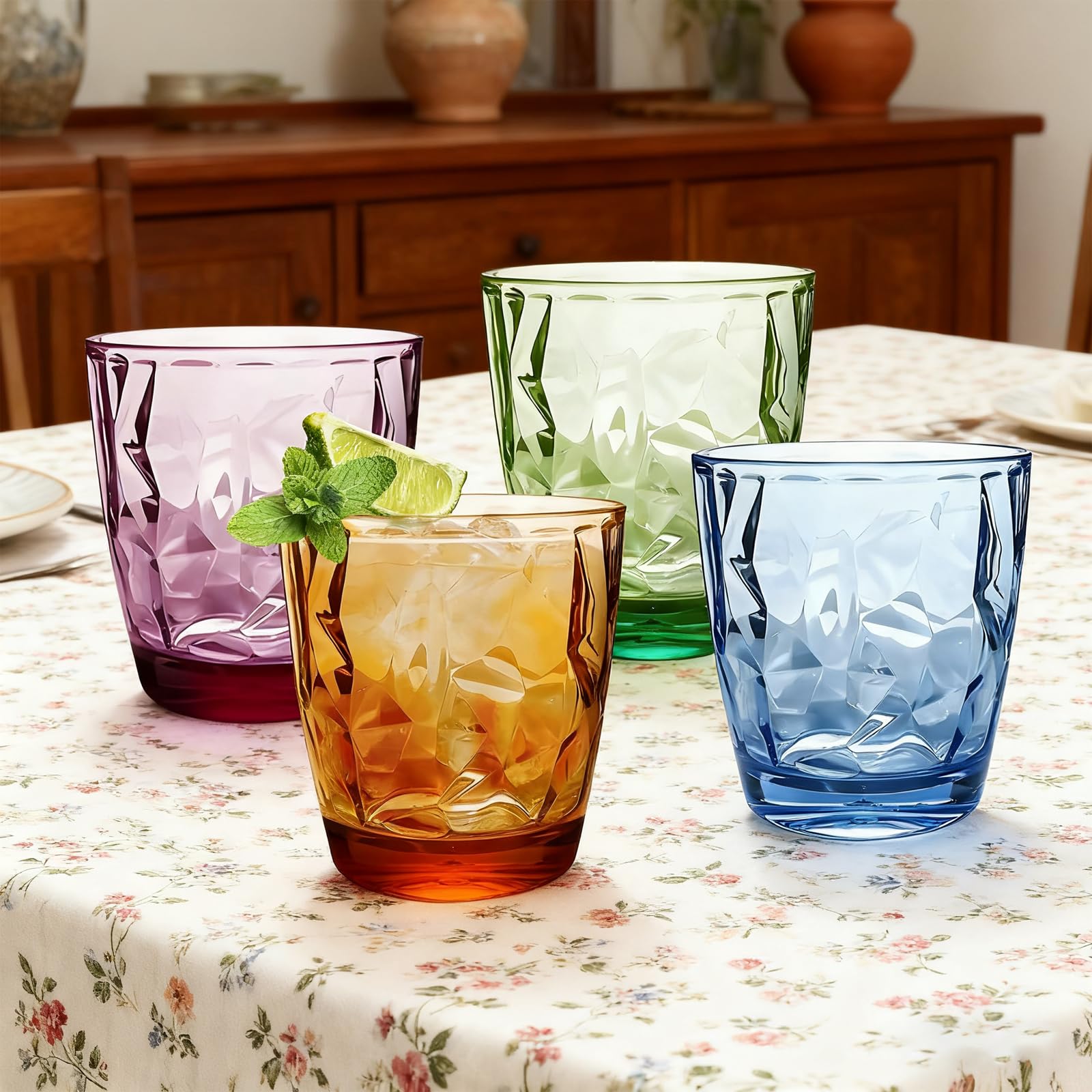Plastic Tumblers, 4PCS Unbreakable Drinking Glasses, 380ml