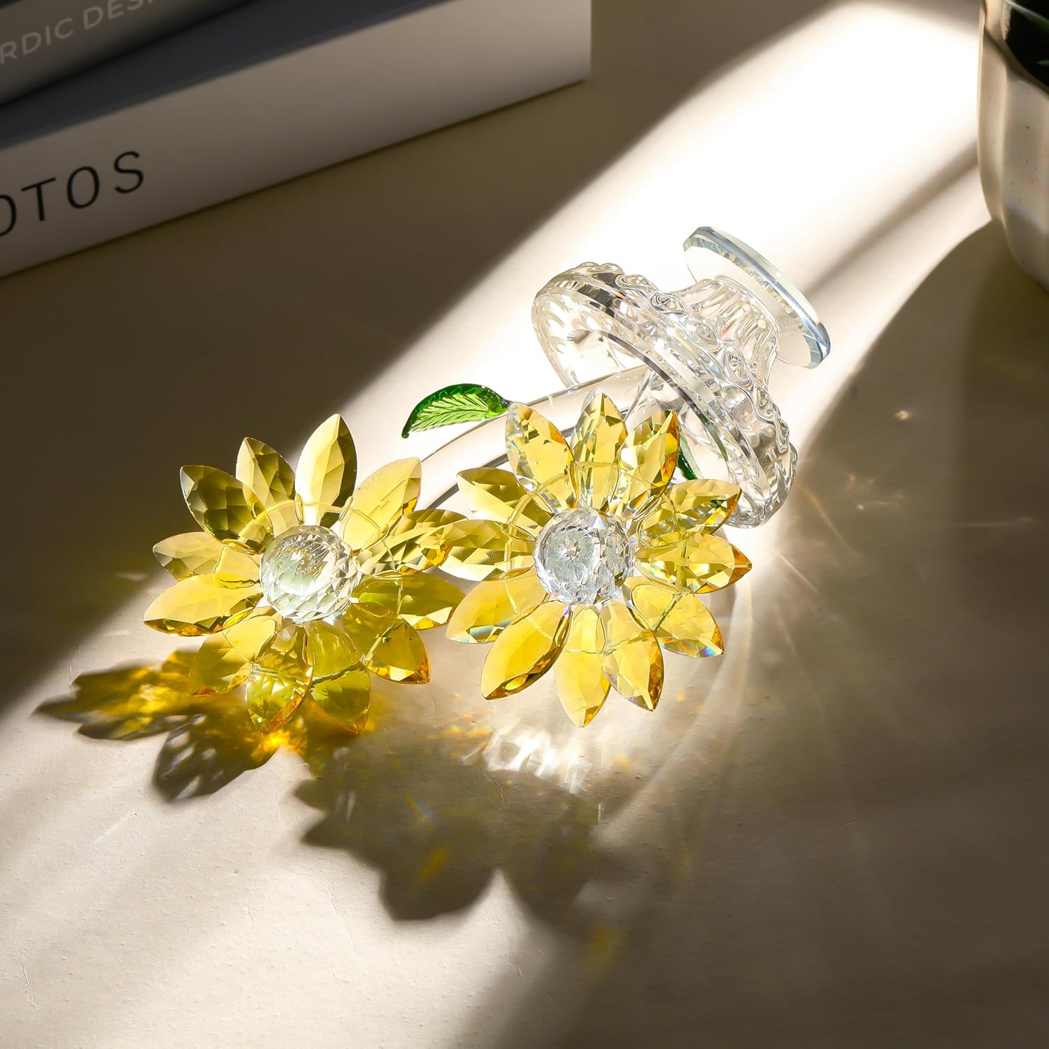 Sunflowers Crystal Flowers with Stems - Yellow Sunflower Gifts Bouquet Collectible Figurines Crystal Office Home Decor Paperweight - Glass Sun Flower for Women Mom Bestfriend Wedding Anniversary - Image 4