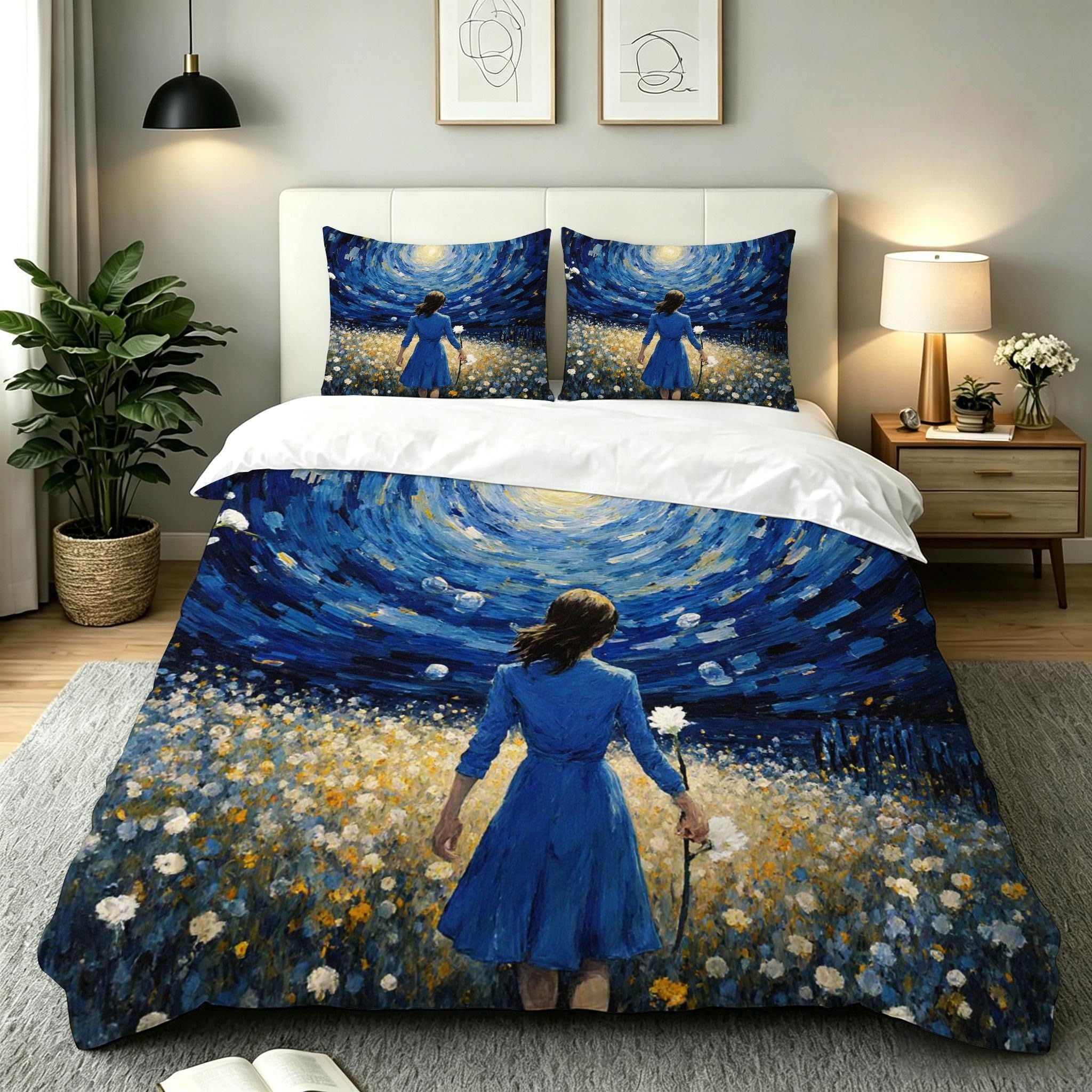 Parure de lit 2 personnes avec fermeture éclair intégrée pour couette 220x240
