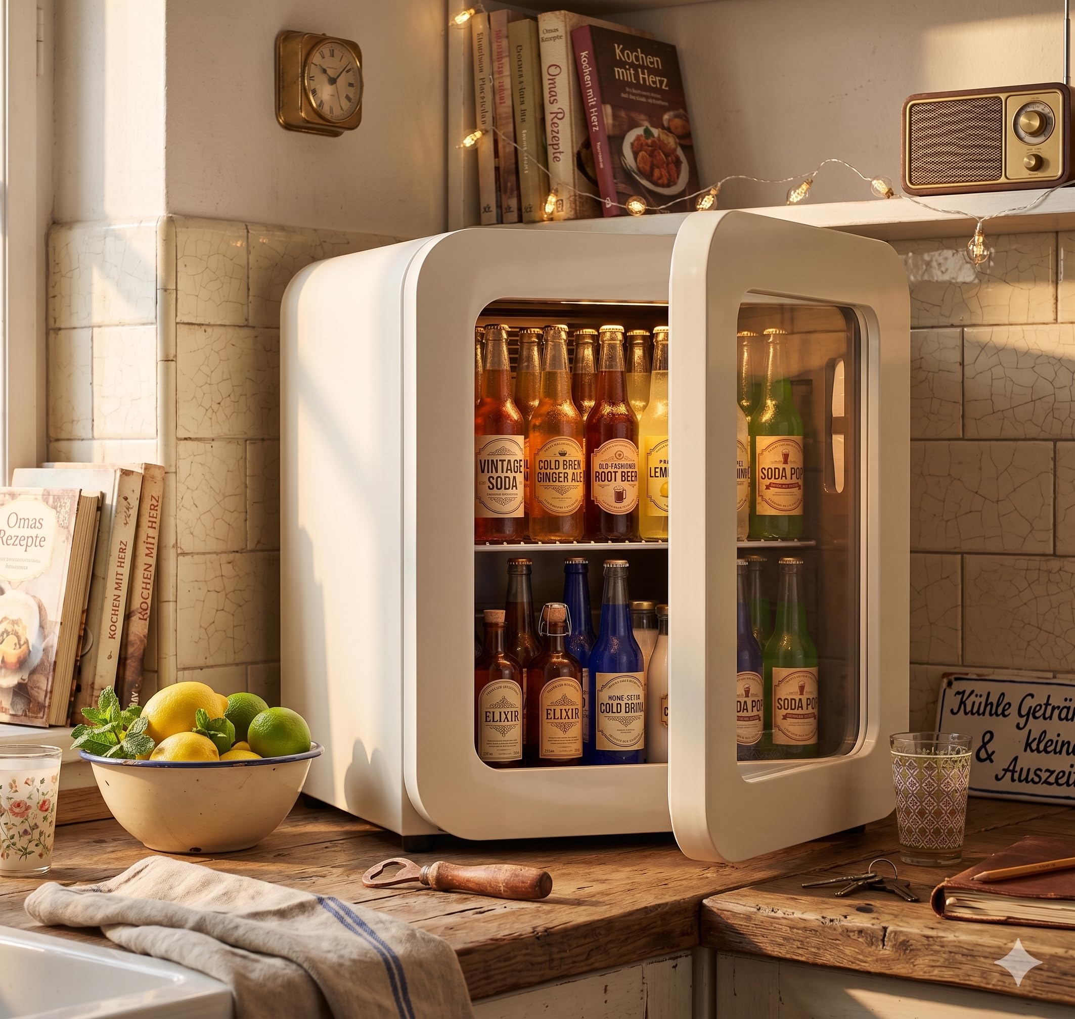 °CUBES Retro Kühlschrank 48L Creme – Kompakter Mini Kühlschrank für Zuhause, Büro, Kiosk & Gastronomie – Leiser Getränkekühlschrank für Küche, Home Office, Gaming Room & Hotel