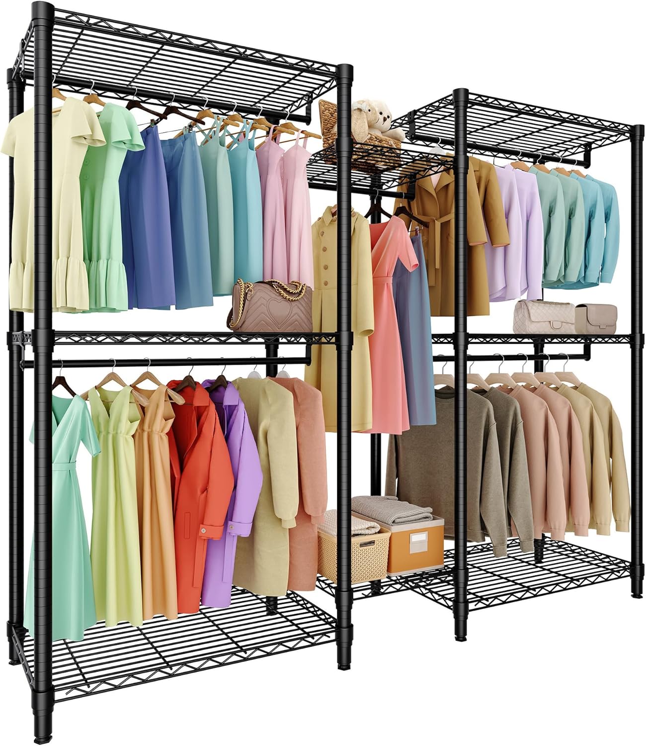 Clothes Rack for Hanging Clothes, Freestanding Garment Rack Adjustable Heavy Duty 1874LBS Capacity with 5 Hanging Rods and 8 Wire Shelves, Portable Closet Wardrobe Organizer, 76.5"H x 73.6"L x 17.4"W