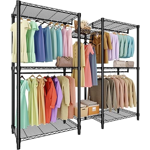 Heavy Duty Portable Closet Wardrobe Load 1874LBS,Metal Clothes Rack Garment Rack Free Standing Closet Organizers and storage with 8 Adjustable Shelves, 5 Hanging Rods 76.5"H x 73.6"L x 17.4"W