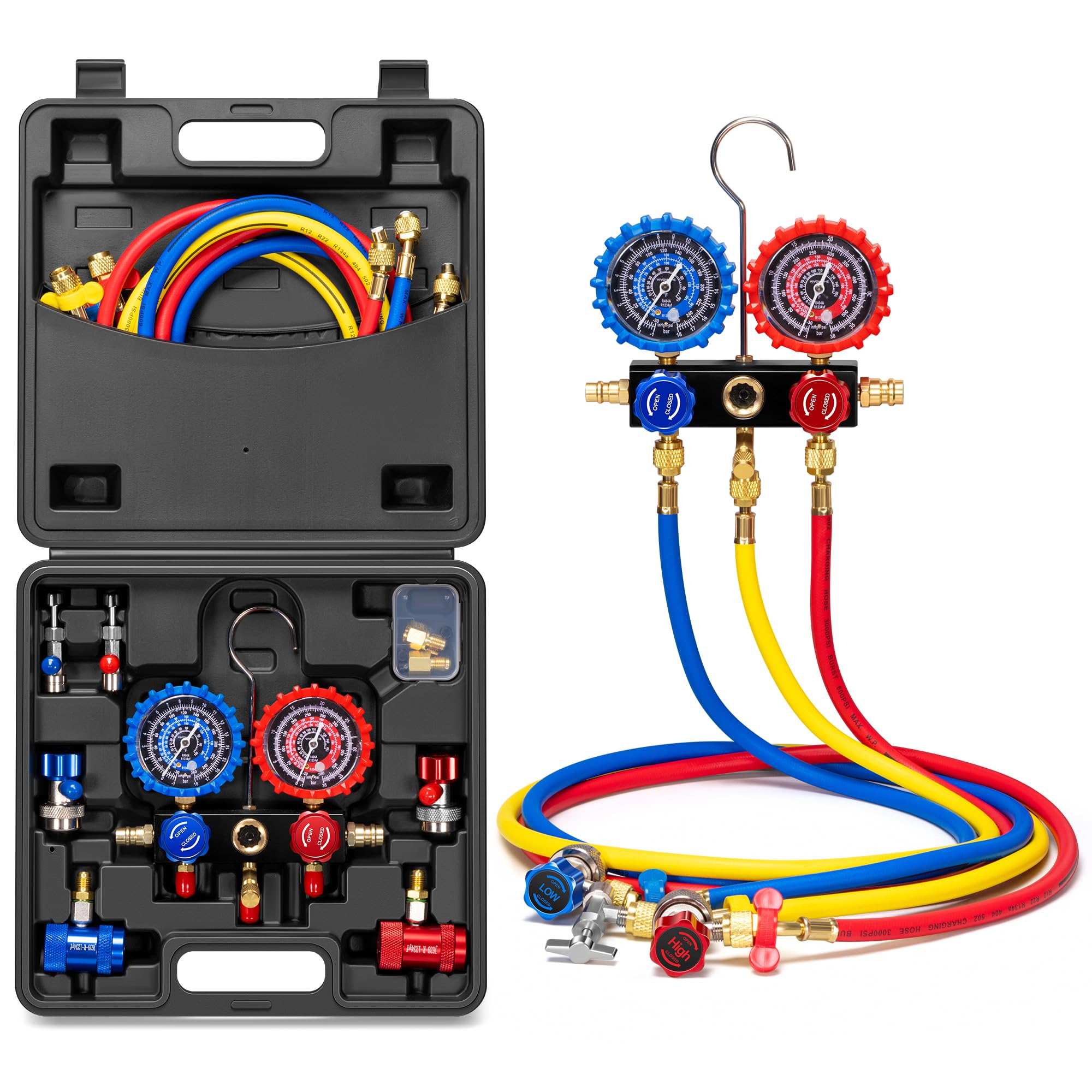 VIVOHOME HVAC Gauges with R134a R1234yf Quick Couplers and Can Taps