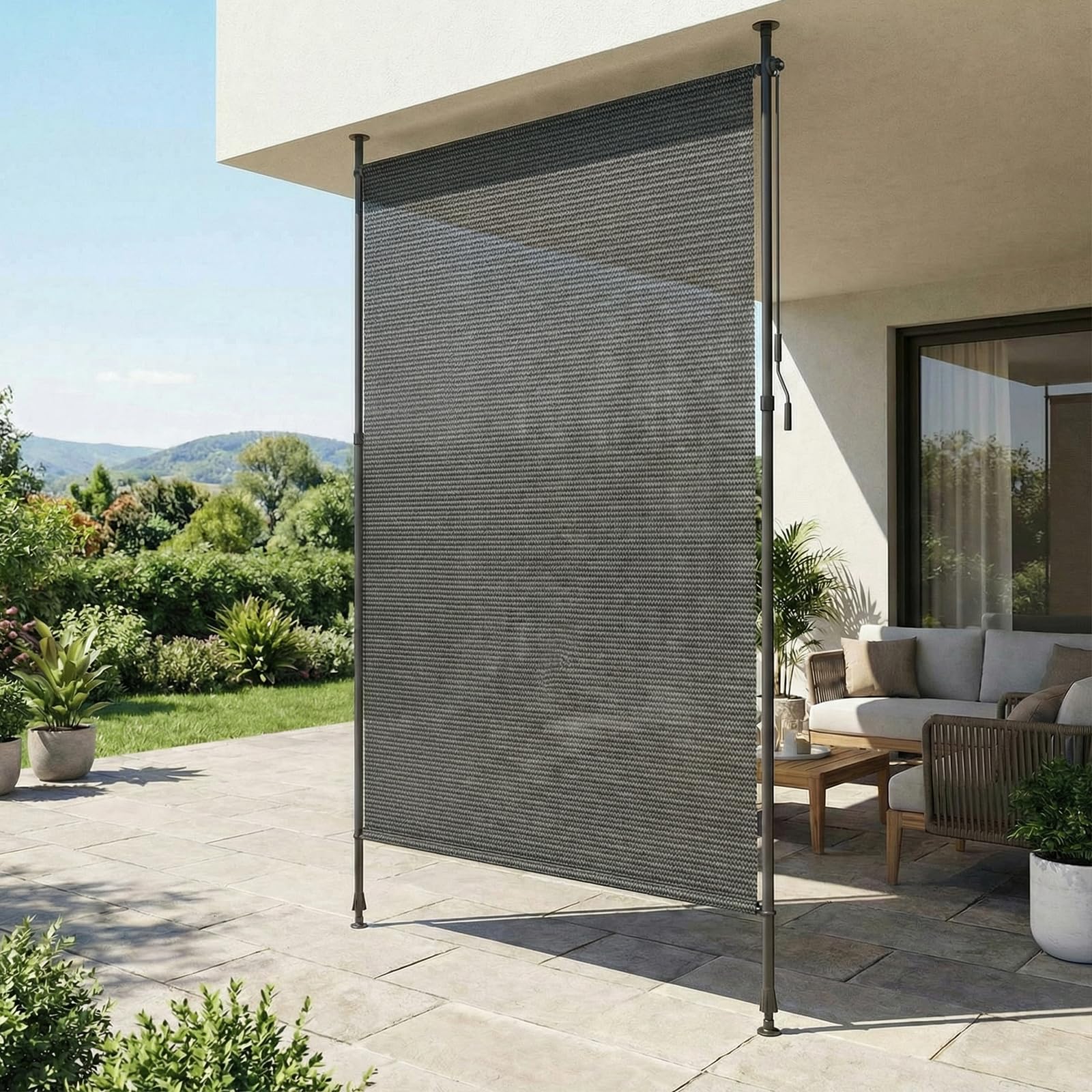 LIFERUN HDPE Klemmmarkise Senkrechtmarkise Außen 150×310cm, Balkon Sichtschutz ohne Bohren, ausziehbare Seitenmarkise, Sonnenschutz Windschutz Wasserfest,für Balkon Garten Terrasse,Grau,2 PCS Stangen