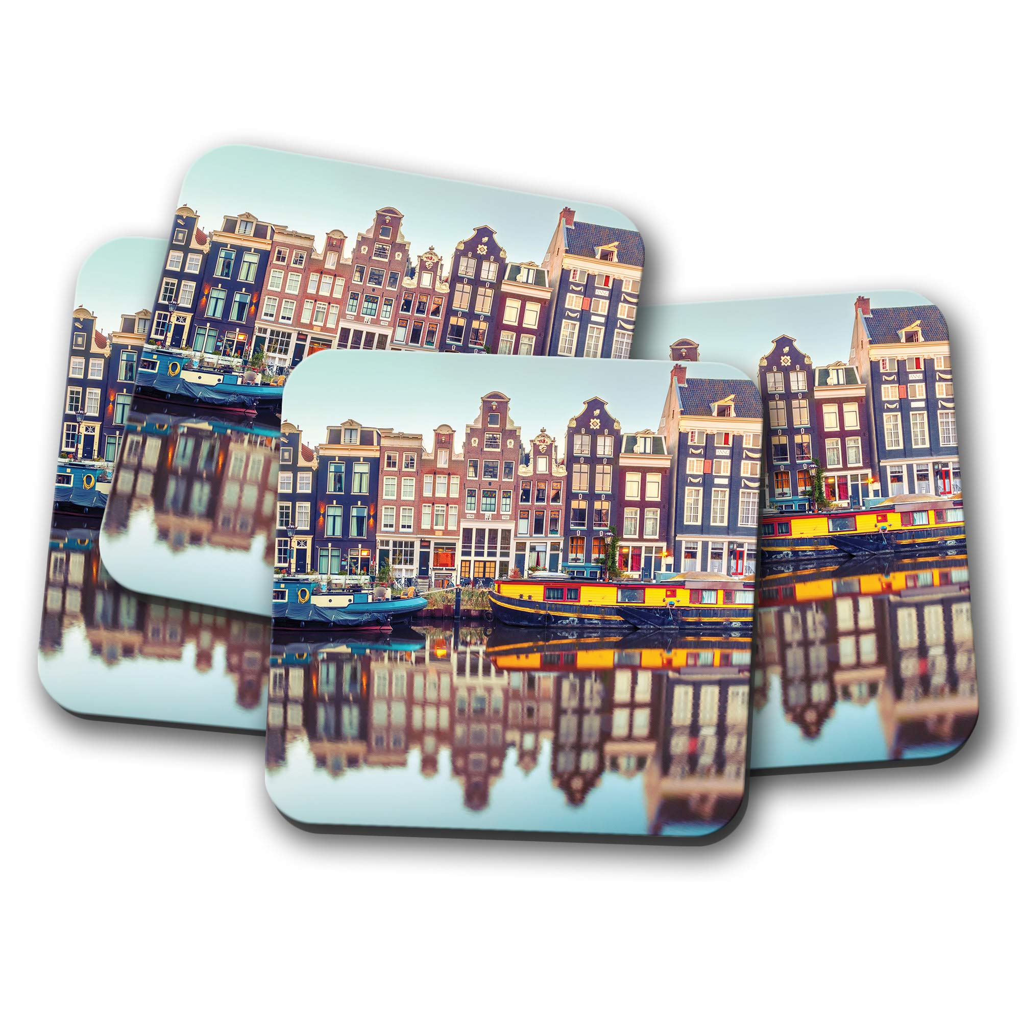 4 Set - Amsterdam Canal Coaster - Travel Netherlands Dutch Houses #15380