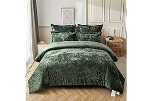 Fredsure Distressed Velvet Comforter Set, 5 Pieces Blackish Green Queen