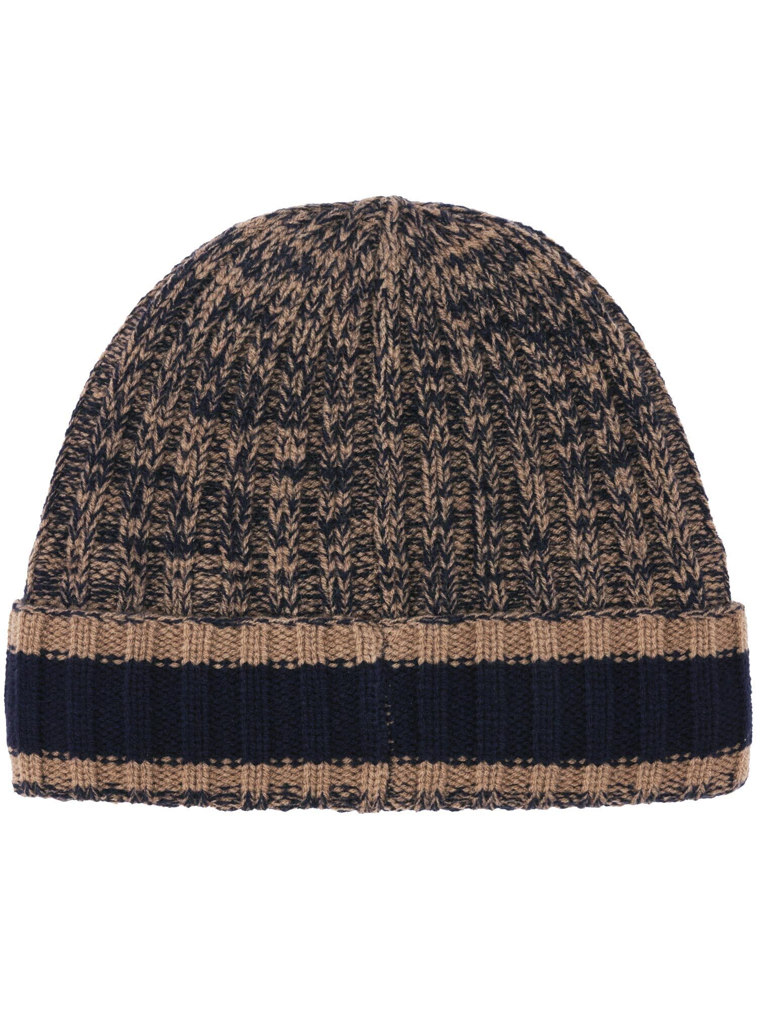 bugatti Męska czapka beanie, melanżowa i wiatroszczelna, rondo w paski, żywa wełna, metalowe logo