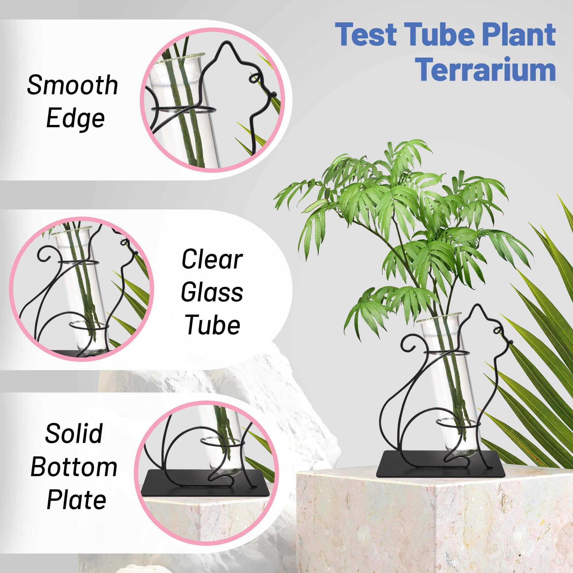 Tube à Essai Terrarium Dormercy Avec Support Métal Chat - Station Propagation Plantes Bureau