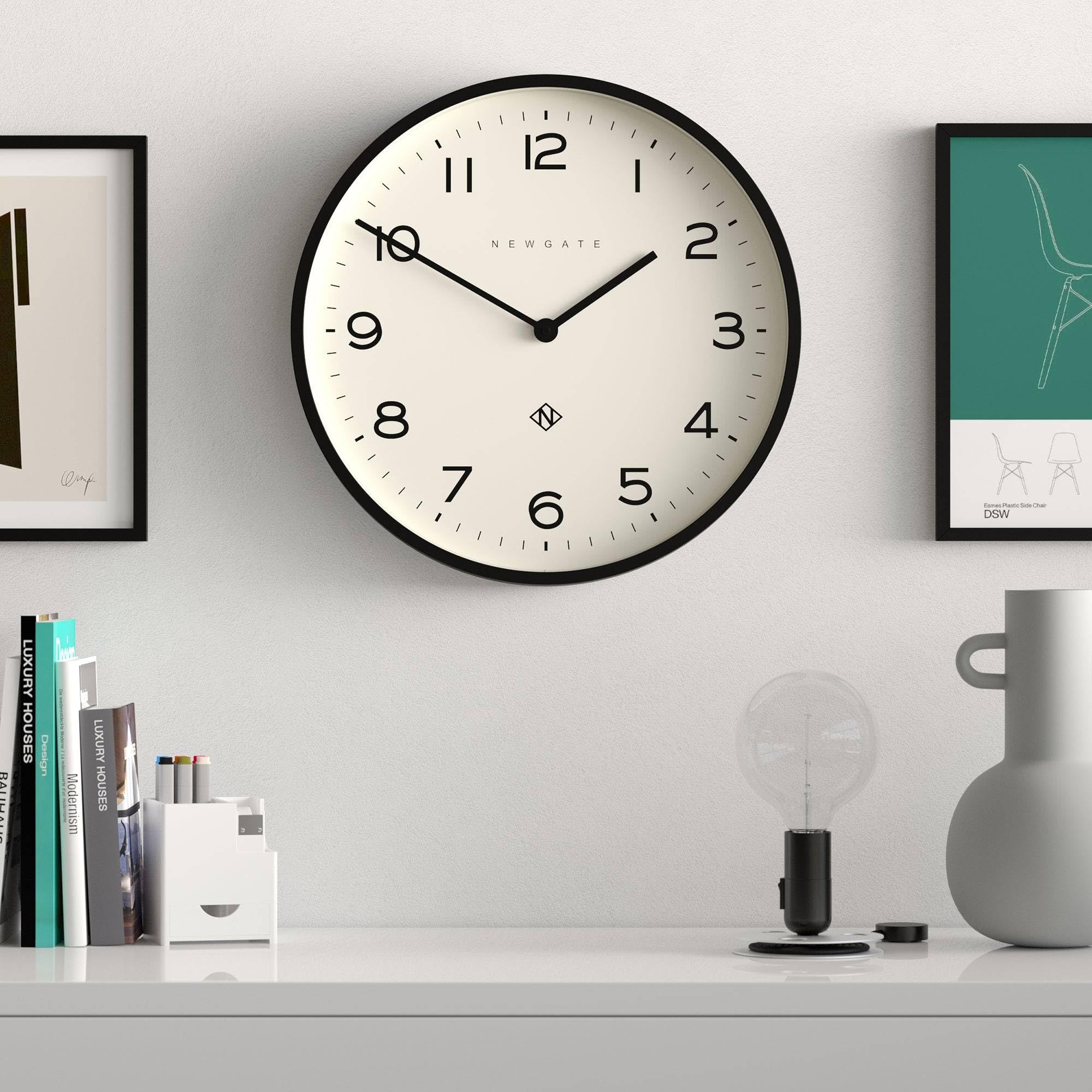 NEWGATE® Number Two Echo Reloj de Pared | Gran Reloj Redondo Moderno | 45cm | Negro | Números fáciles de Leer | Ideal para Cocina, salón u Oficina