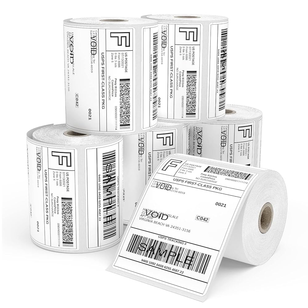 FungLam Etiquetas térmicas directas, 6 rollos, 1500 etiquetas de envío, color blanco, 4 x 6 (101 x 152 mm), etiquetas de sobres de embalaje para impresoras térmicas directas : Amazon.es: Oficina y papelería