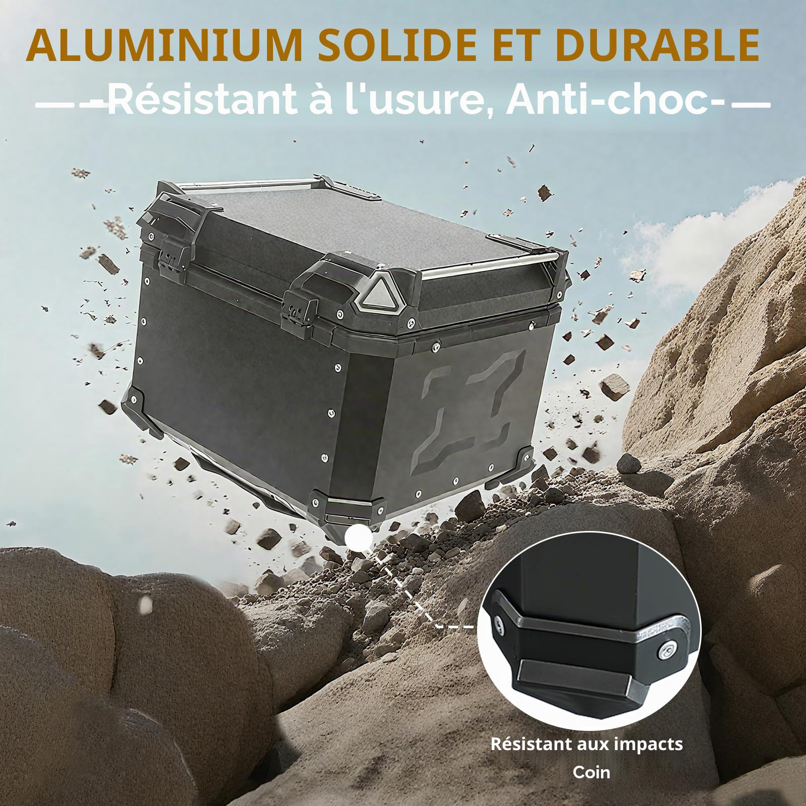 Top Case Moto 55L Universel Alu avec Dossier – Étanchéité IP68, Coffre Arrière Sécurisé Antivol, INCL. Plaque de Montage pour la Plupart des Motos & Scooters (Noir)