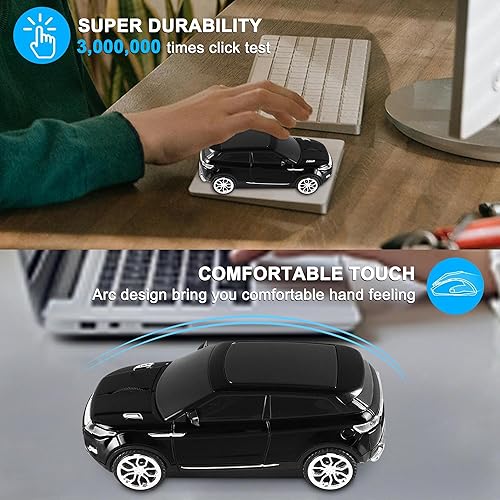 Miniatura 7 de Ratón inalámbrico lindo ratón de coche, portátil compacto novedoso, divertido ratón USB para laptop, computadora, tableta, MacBook, niños, niñas,