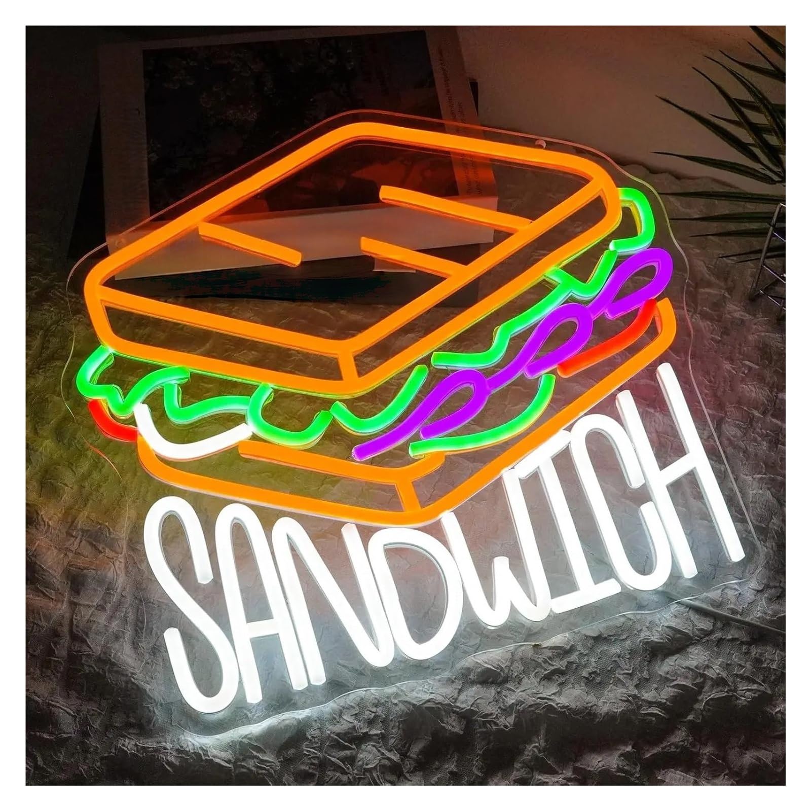 LED néon signe Enseigne Au Néon Sandwich USB À Intensité Variable, Lumière Pour Cuisine, Restaurant, Restauration Rapide, Bar, Entreprise, Décoration De Fête, 35cmx32cm